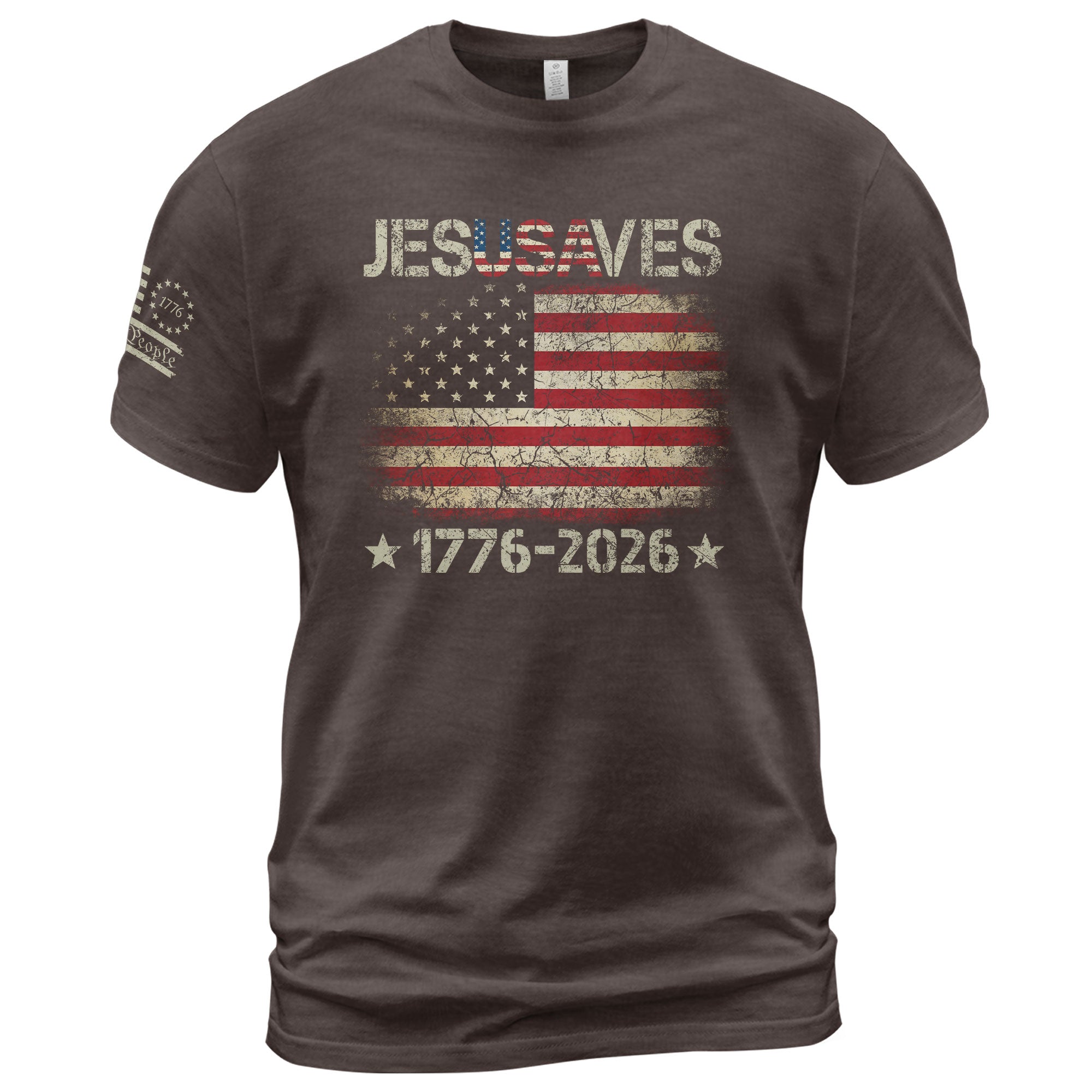 Vintage JESUSAVES USA Flag Shirt 1776 2026 We The People Men Patriotic Cotton Tee