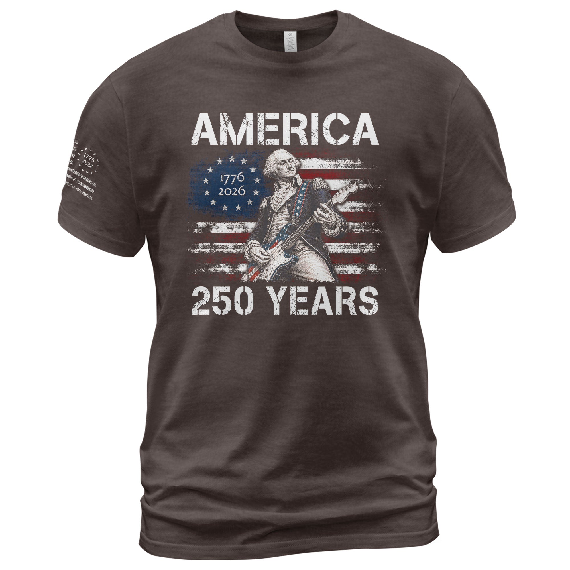 America 250 Years George Washington Playing Guitar Patriotic Flag Independence Shirt