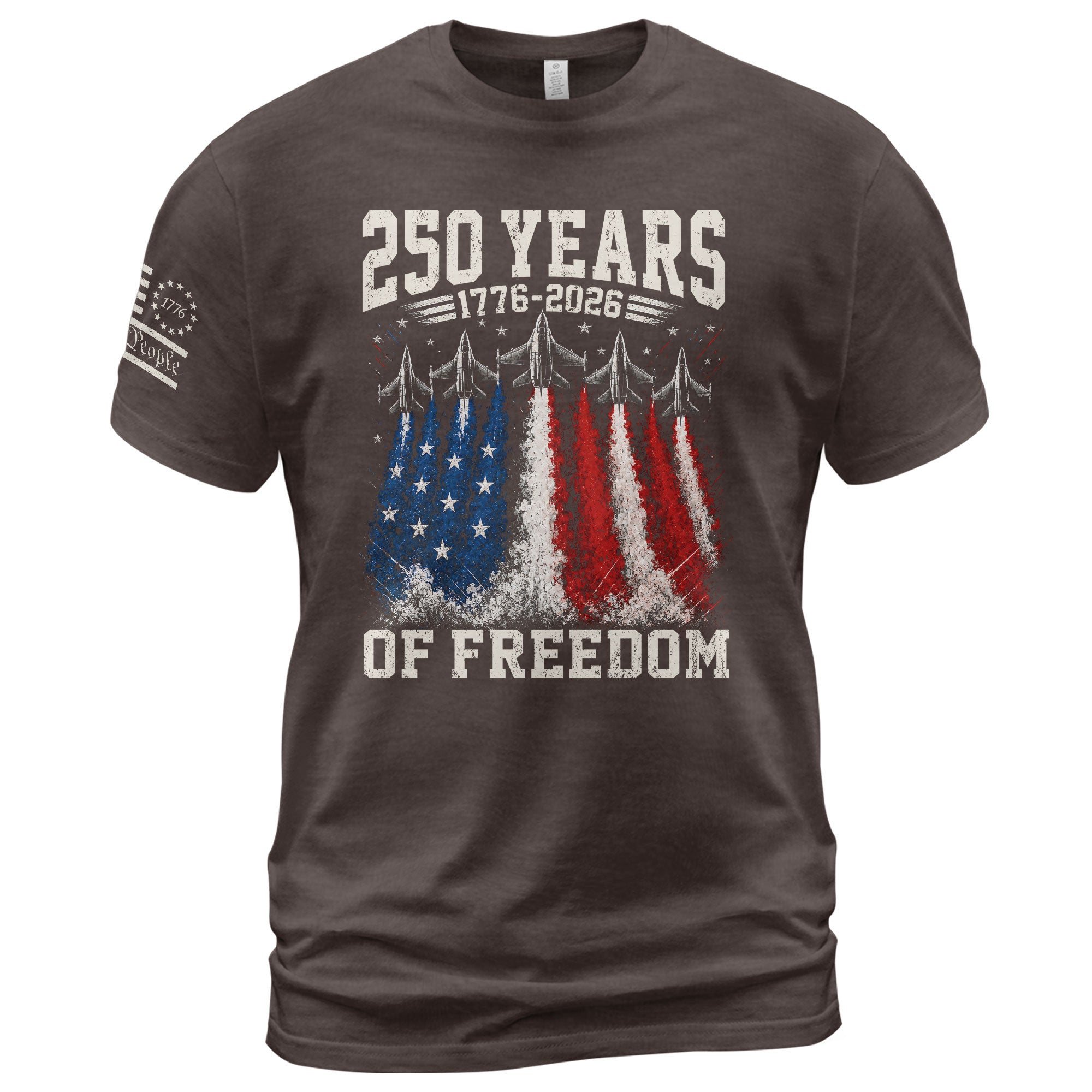 Commemorative 250 Years Freedom Tee - Vintage Fighter Jet Patriotic Cotton Shirt