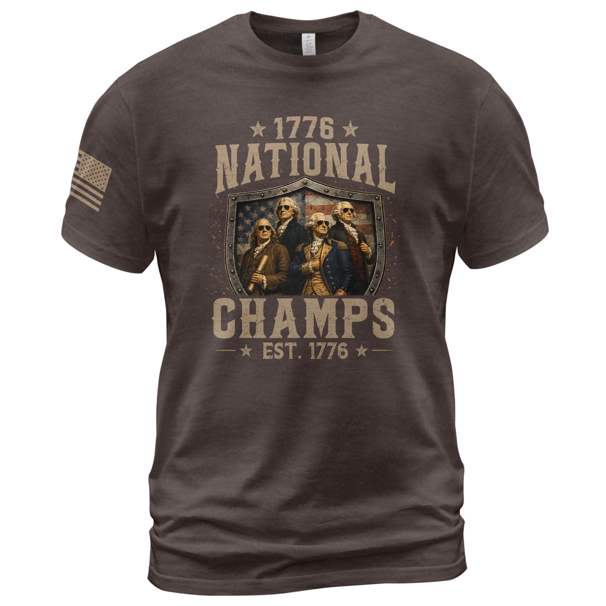 1776 National Champs Patriotic Shield Tee Founding Fathers Graphic Vintage Casual Apparel