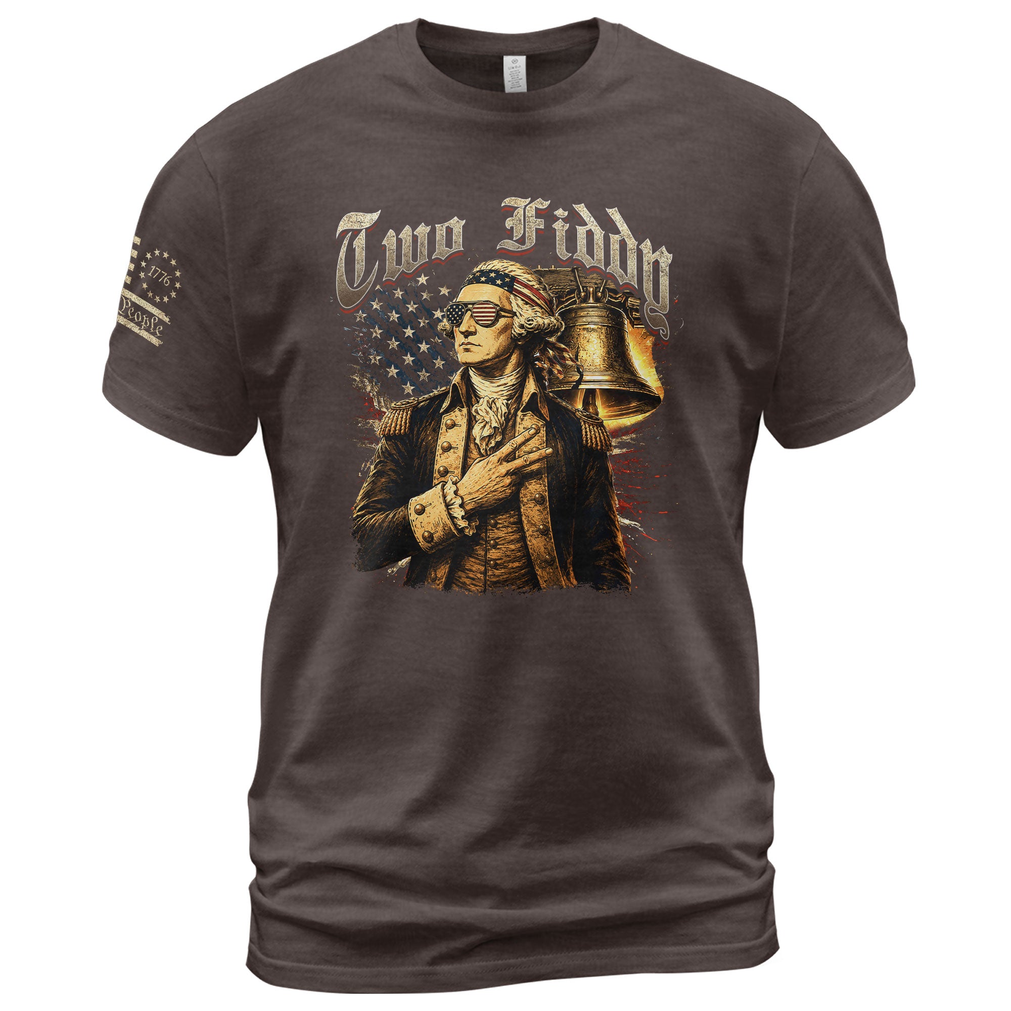 Two Fiddy George Washington Patriotic Graphic Tee Liberty Bell Heritage Style Shirt