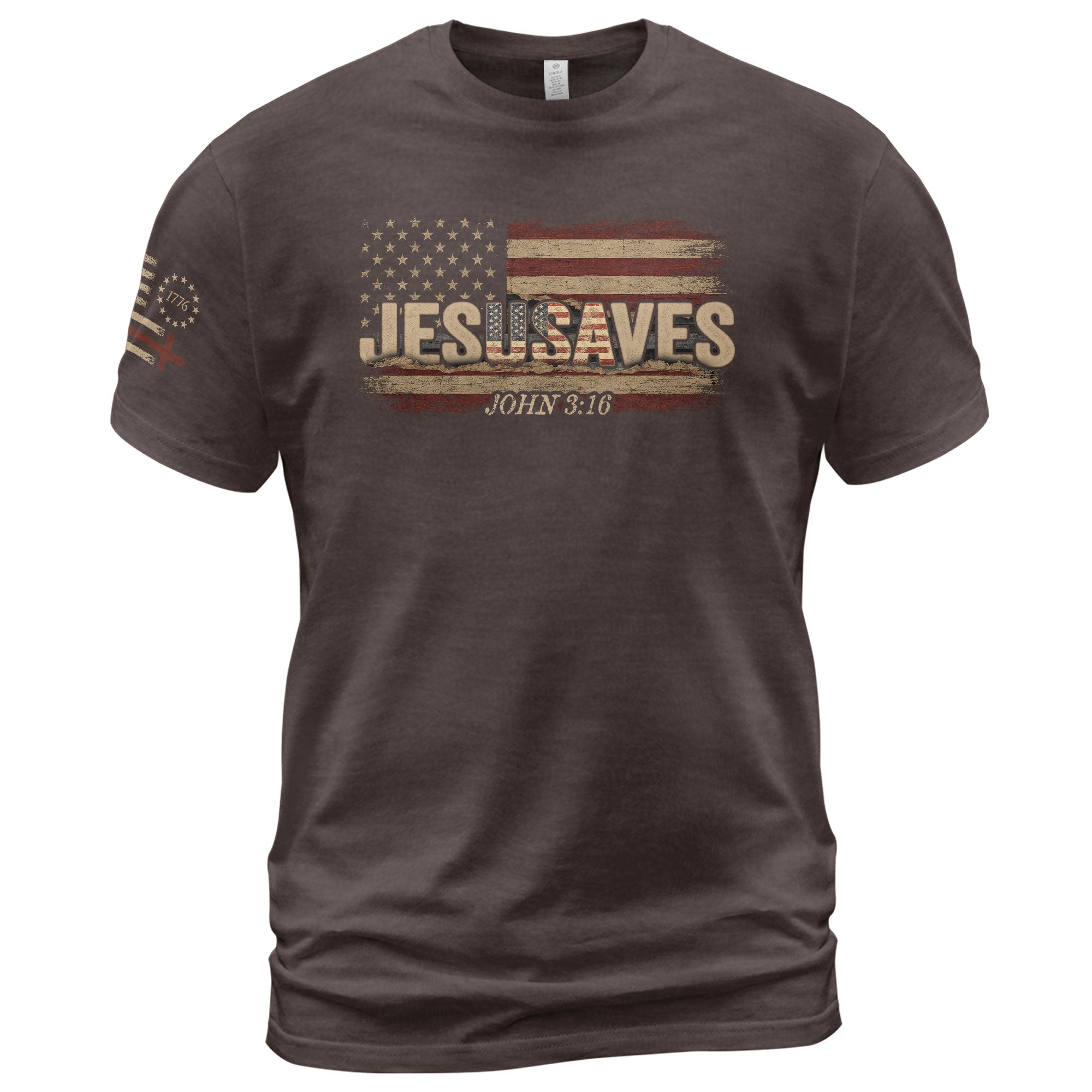 JESUSAVES T-Shirt John 3:16 Patriotic American Flag Distressed Christian Faith Tee