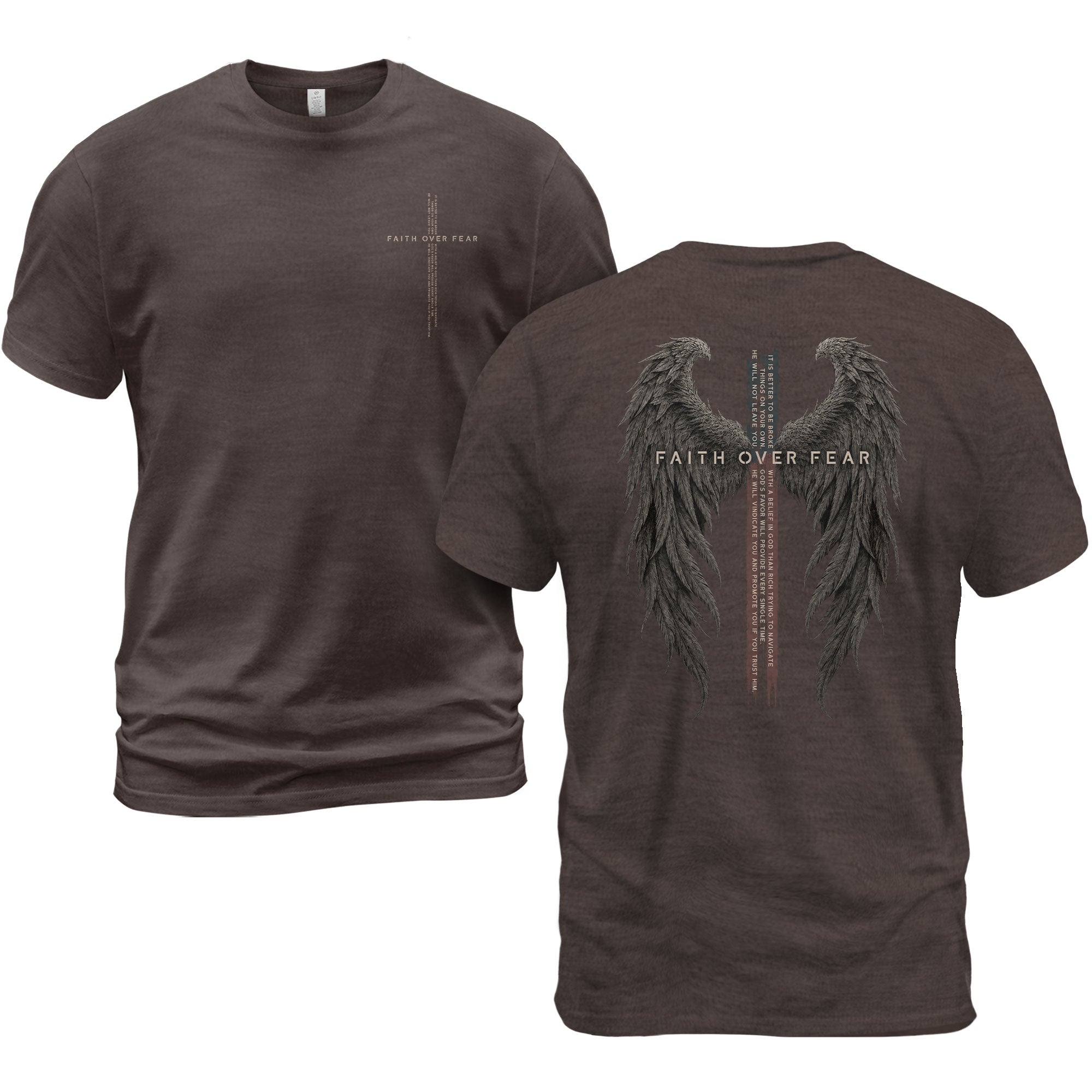 Faith Over Fear Shirt Christian Angel Wings Cross T-Shirt Inspirational Religious Tee