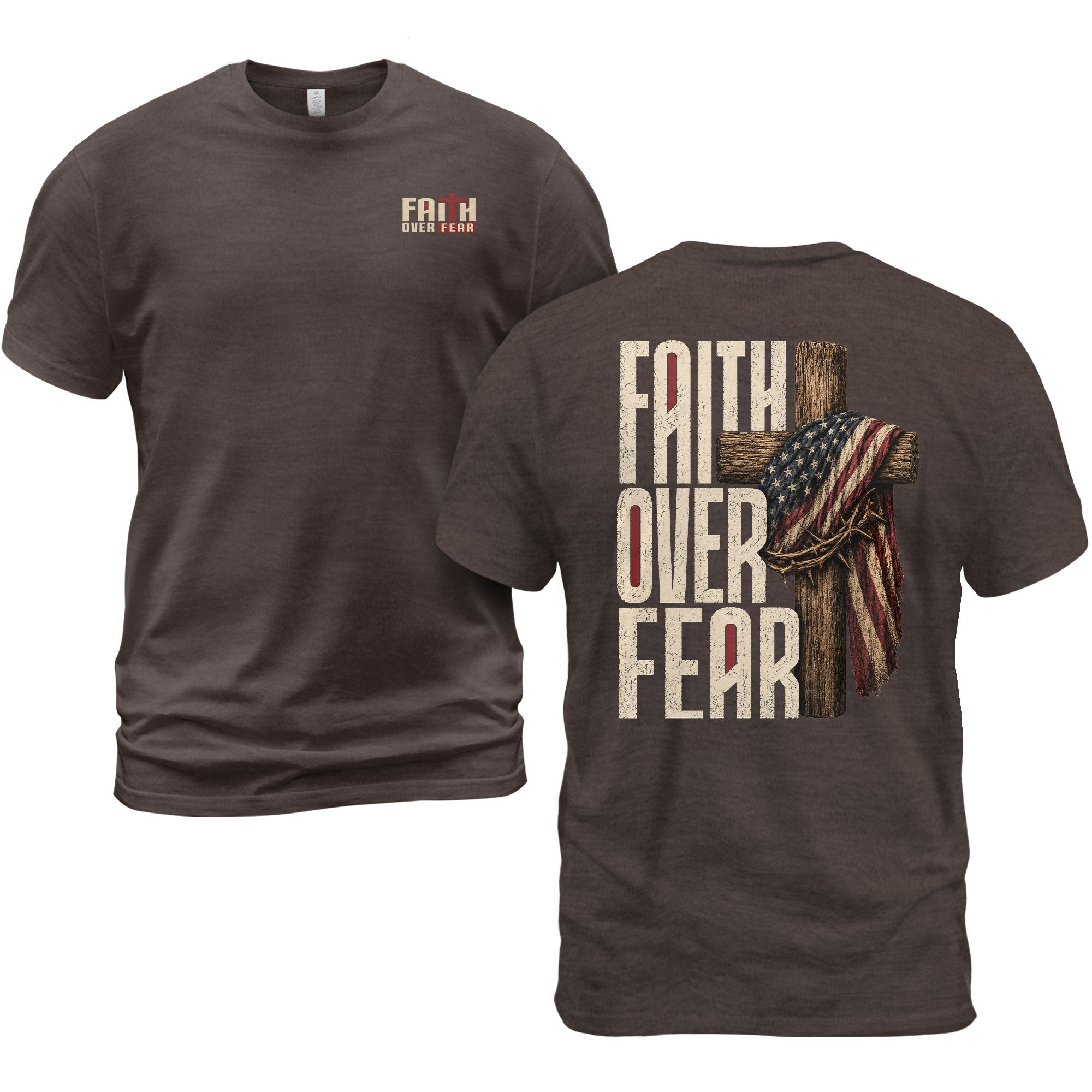 Faith Over Fear Christian Shirt Patriotic Cross American Flag Religious Graphic Tee