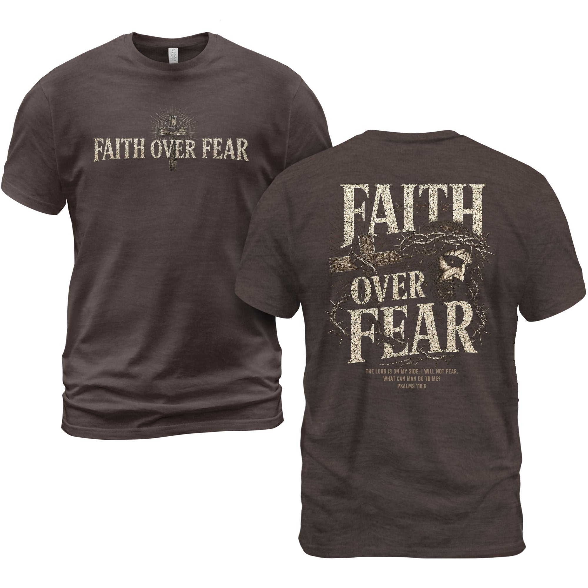 Inspirational Christian T-Shirt Faith Over Fear Jesus Cross Casual Cotton Shirt