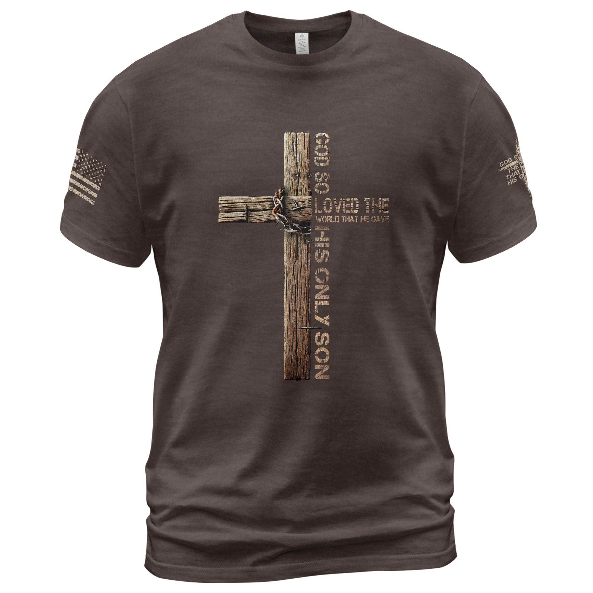 God So Loved T-Shirt – John 3:16 Cross with Crown of Thorns - Rust Field Wear