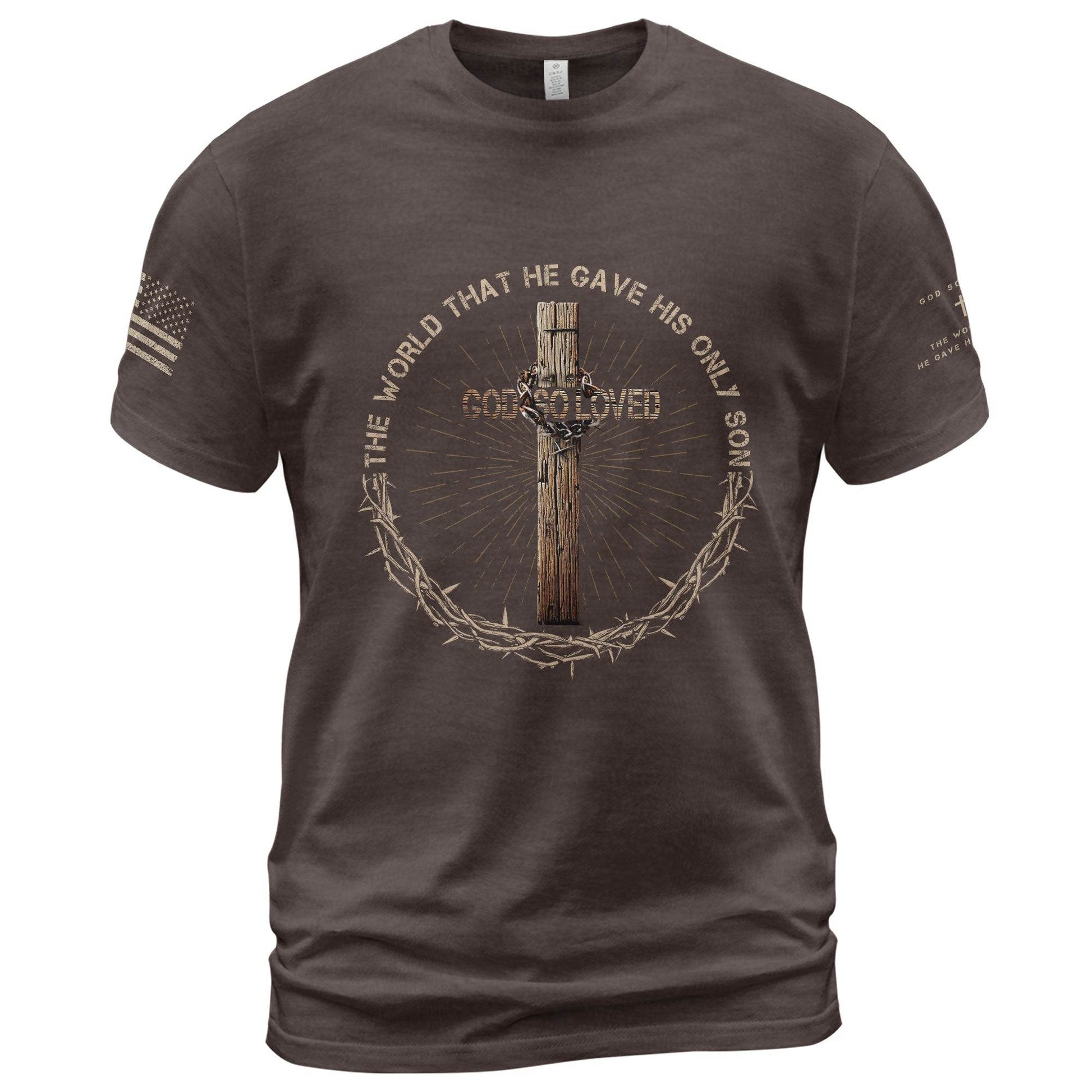 God So Loved T-Shirt – John 3:16 Cross Edition - Rust Field Wear