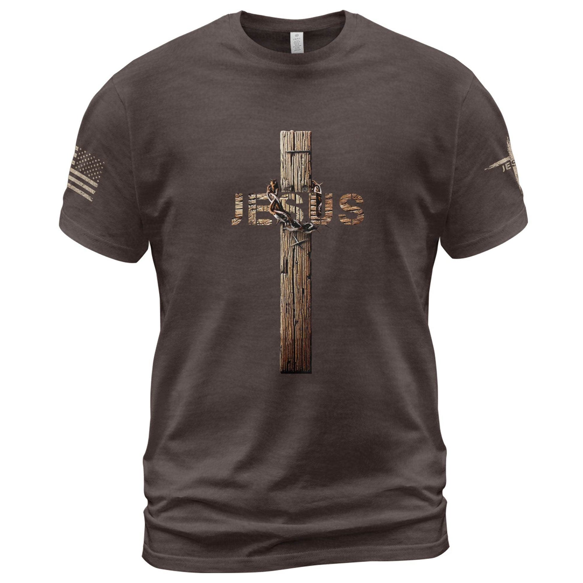 Jesus T-Shirt – Rustic Cross with Crown of Thorns Design - Rust Field Wear