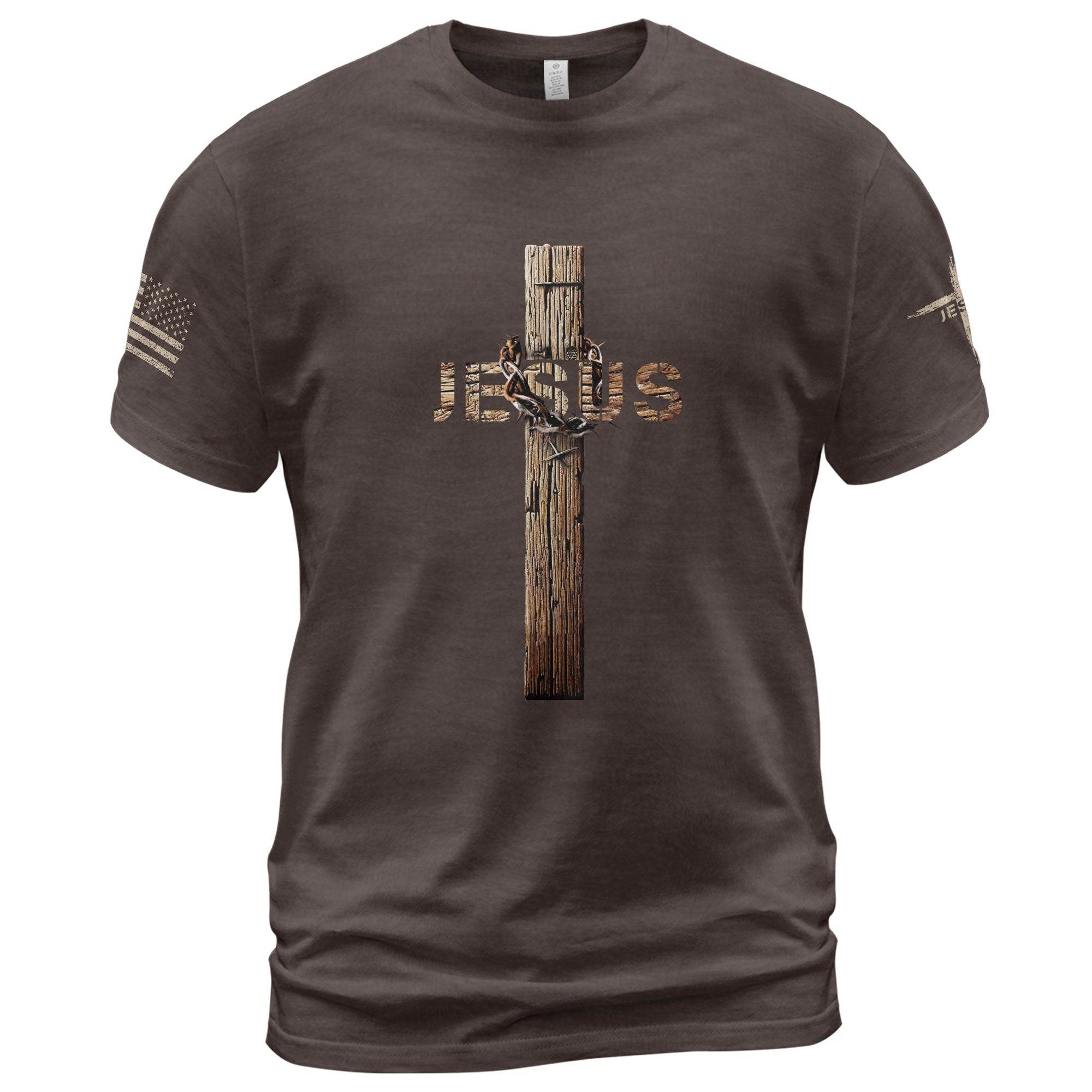 Jesus T-Shirt – Rustic Cross with Crown of Thorns Design - Rust Field Wear