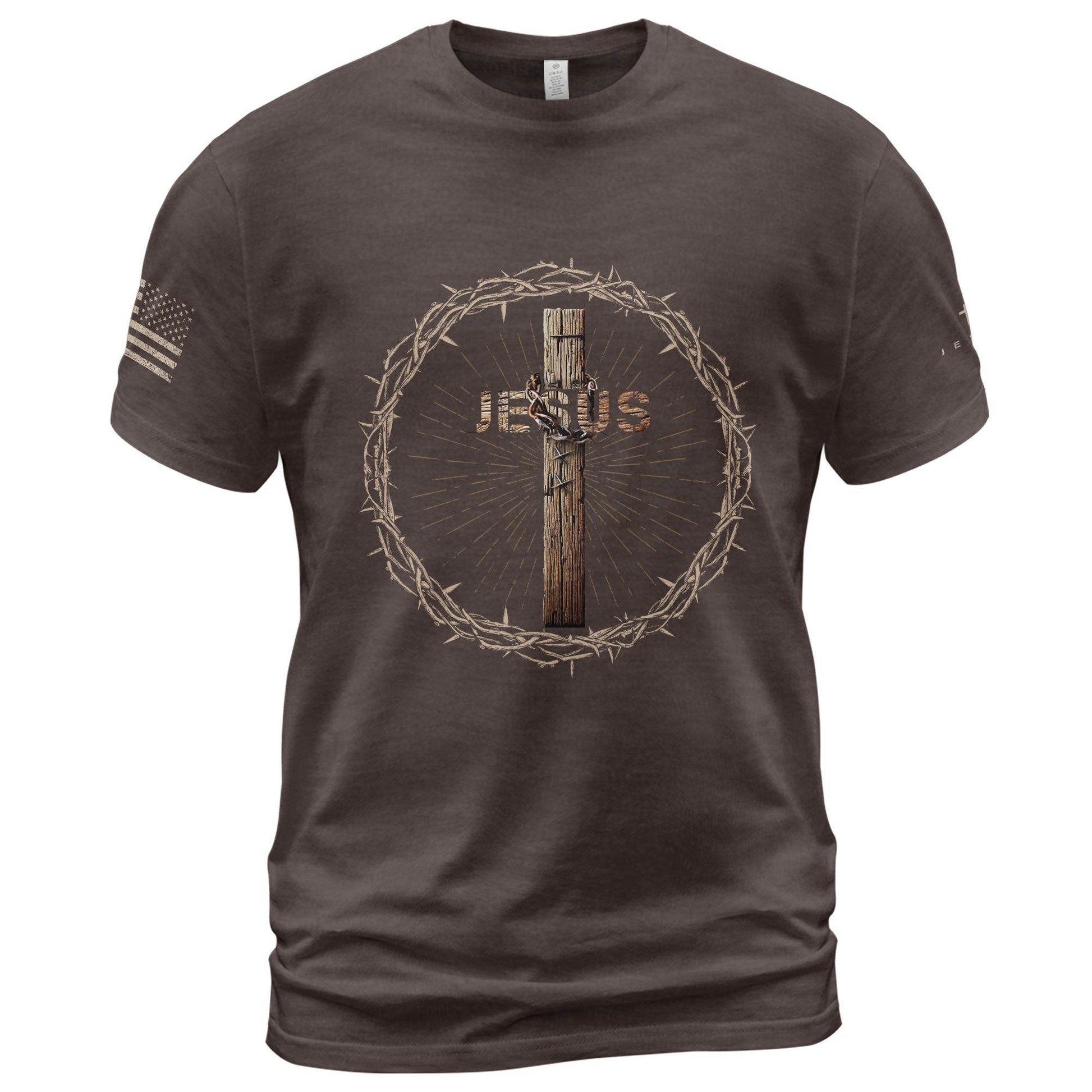 Jesus T-Shirt – Crown of Thorns Cross Design - Rust Field Wear