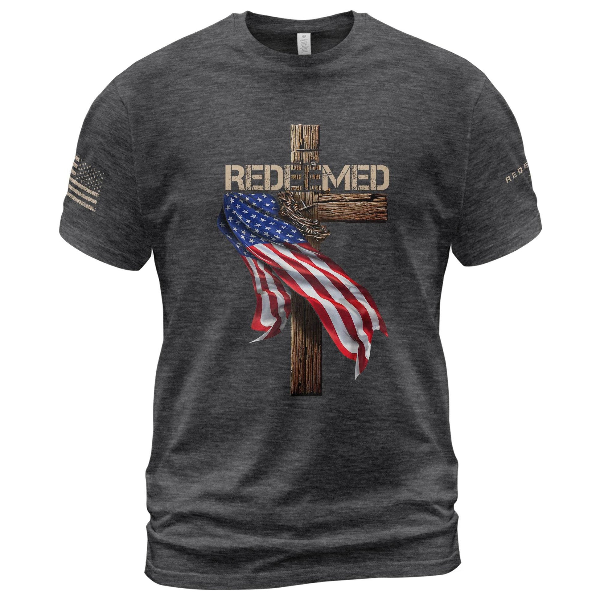 Redeemed by Christ T-Shirt – American Flag Cross - Rust Field Wear