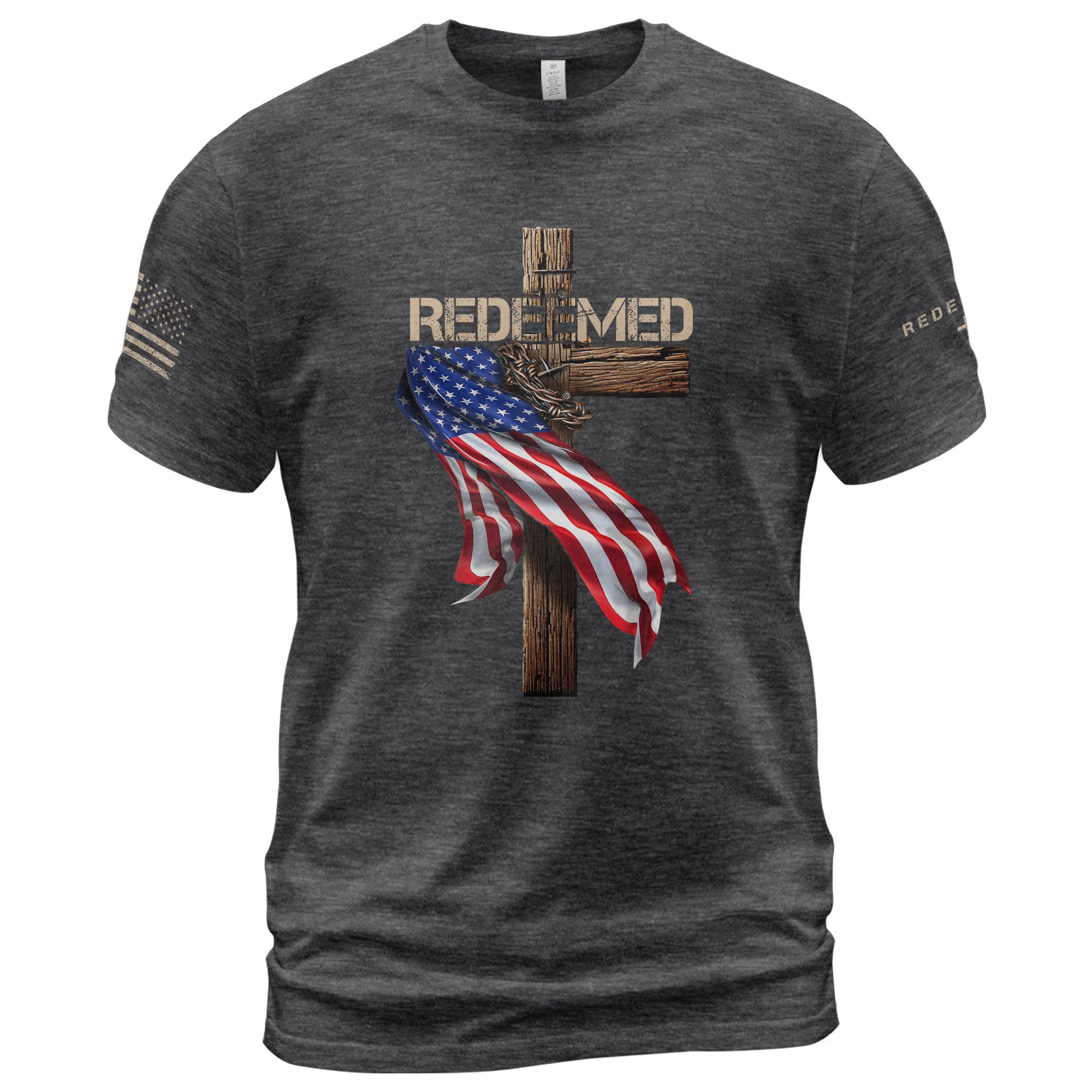 Redeemed by Christ T-Shirt – American Flag Cross