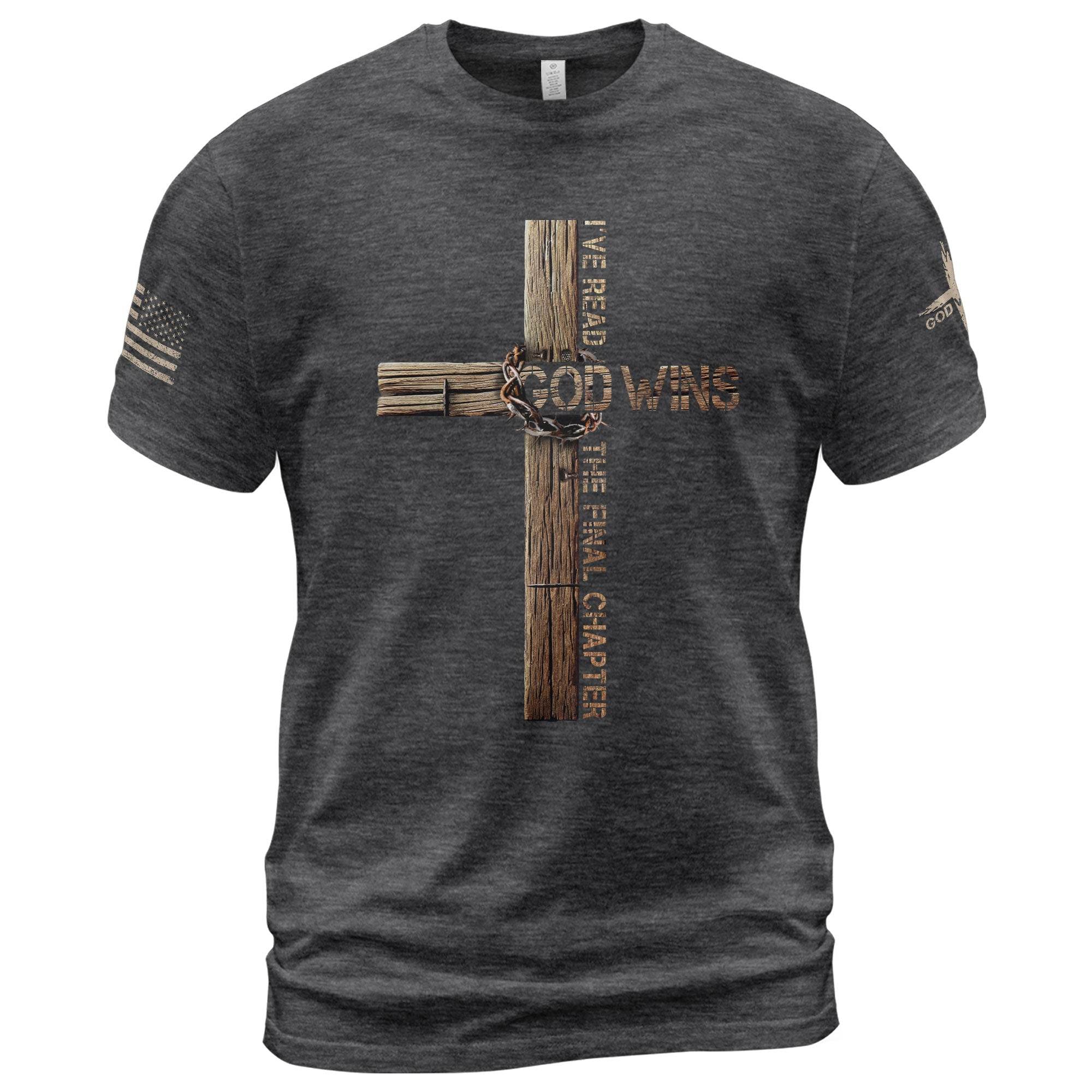Victory in Christ T-Shirt – God Wins Cross Design - Rust Field Wear