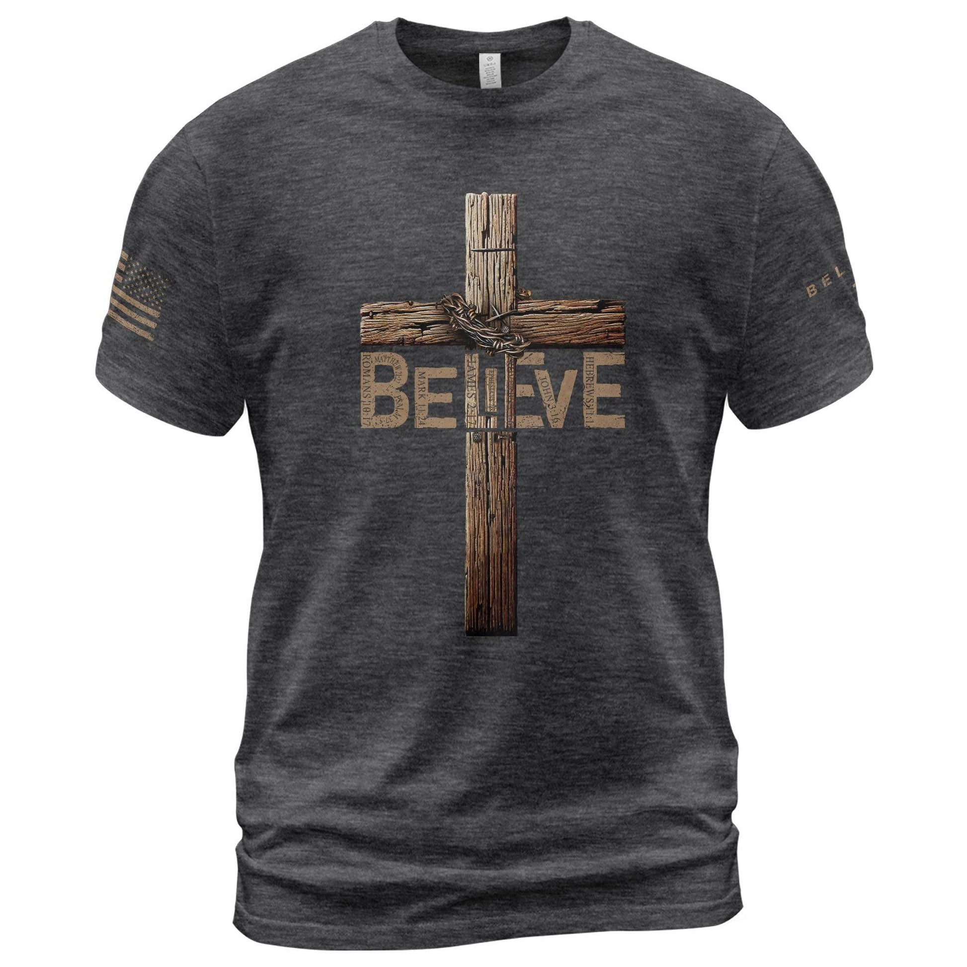 Believe In The Cross – Rustic Wood Christian T-shirt - Rust Field Wear