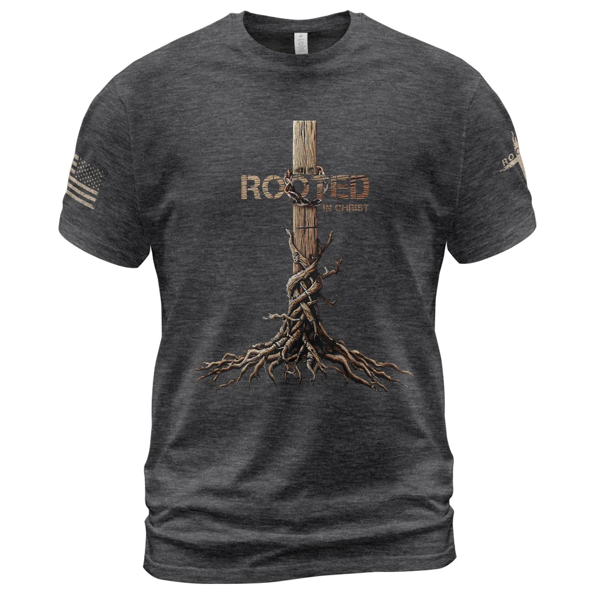 Rooted in Christ Cross & Roots Christian T-Shirt - Rust Field Wear