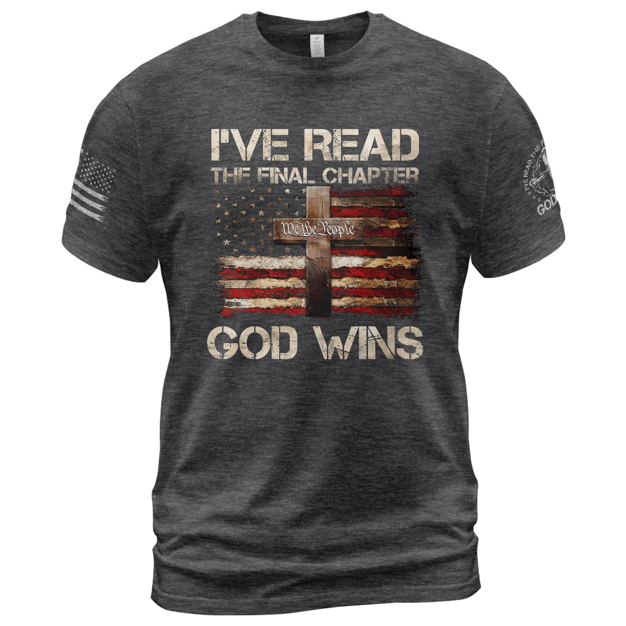 God Wins Christian American Flag Cross T-shirt - Rust Field Wear