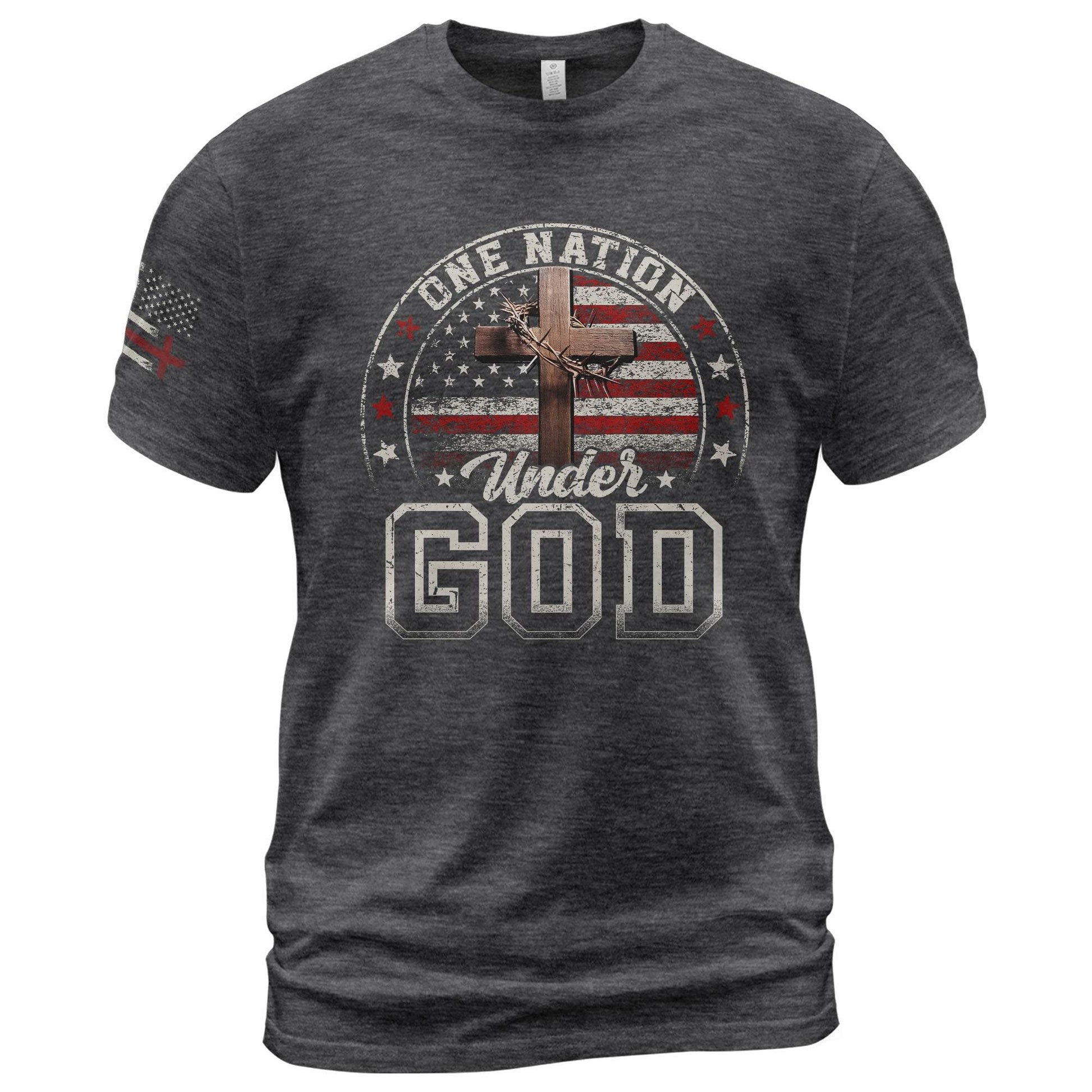One Nation Under God Christian American Flag Cross Shirt - Rust Field Wear