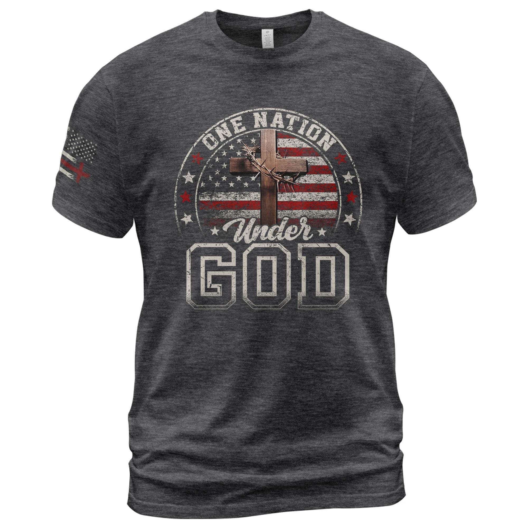 One Nation Under God Christian American Flag Cross Shirt - Rust Field Wear