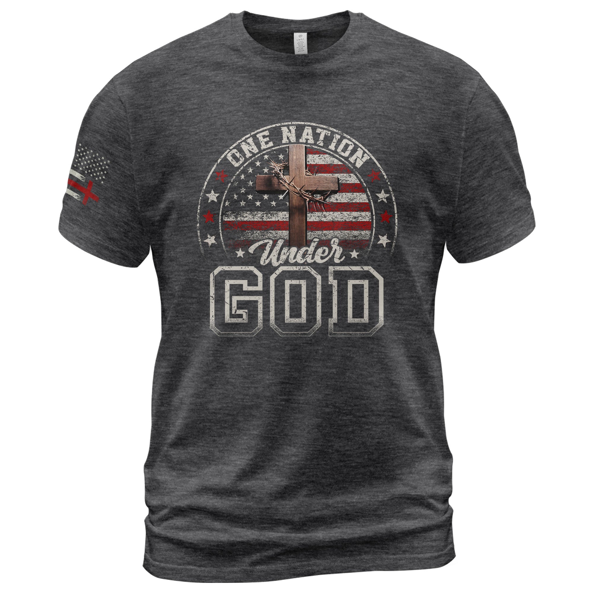 One Nation Under God Christian American Flag Cross Shirt