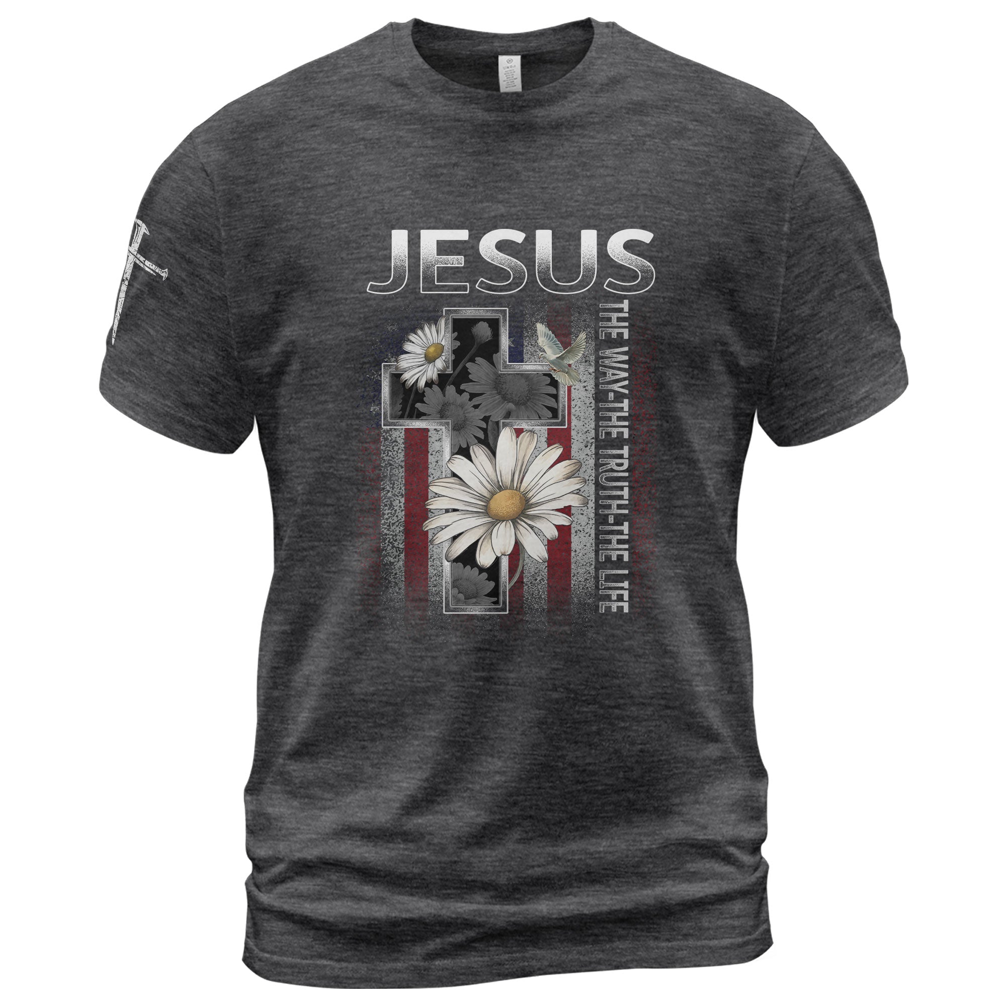 Jesus The Way The Truth The Life Shirt – Floral Cross USA Flag Christian Tee