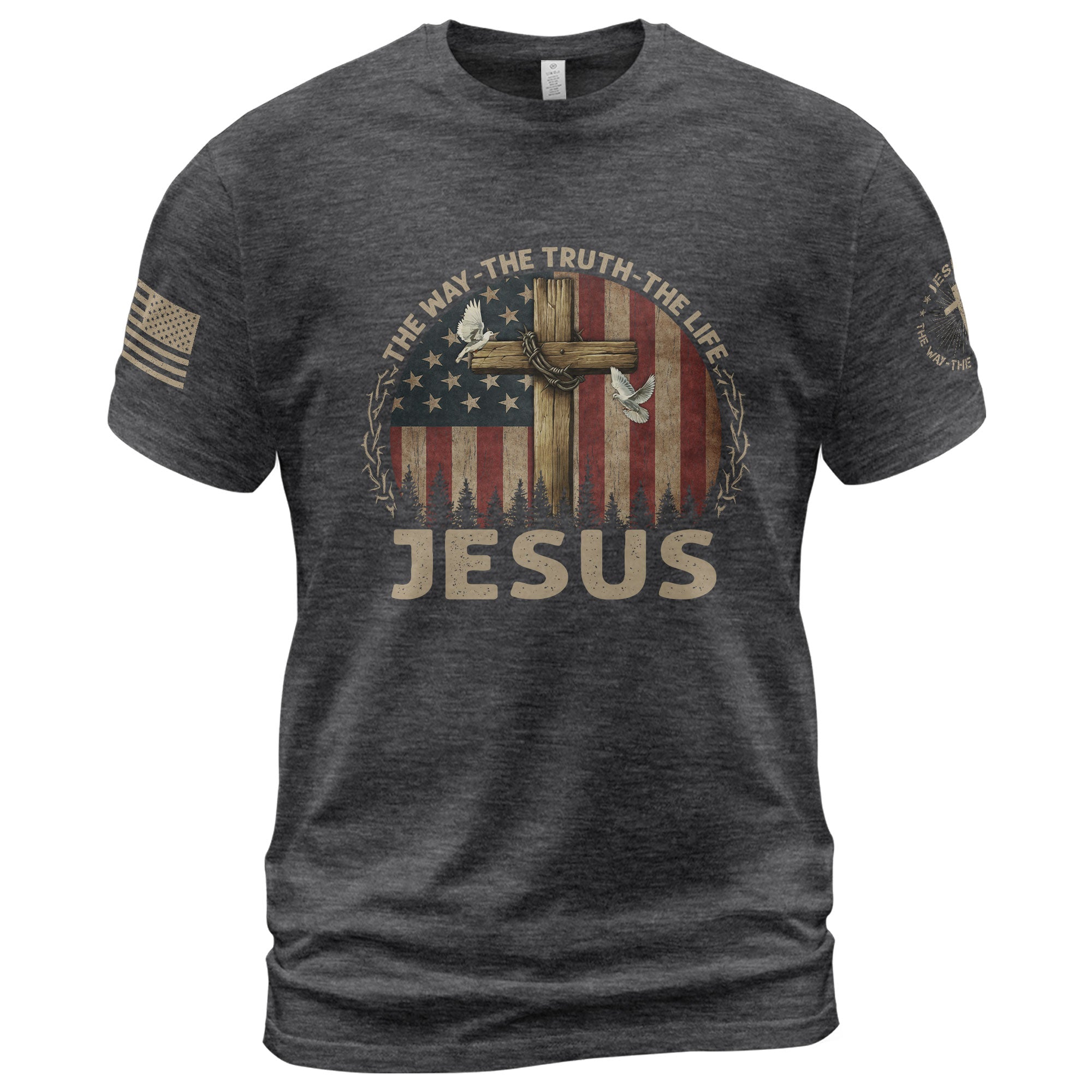 Jesus Shirt – The Way The Truth The Life USA Flag Cross Christian Tee