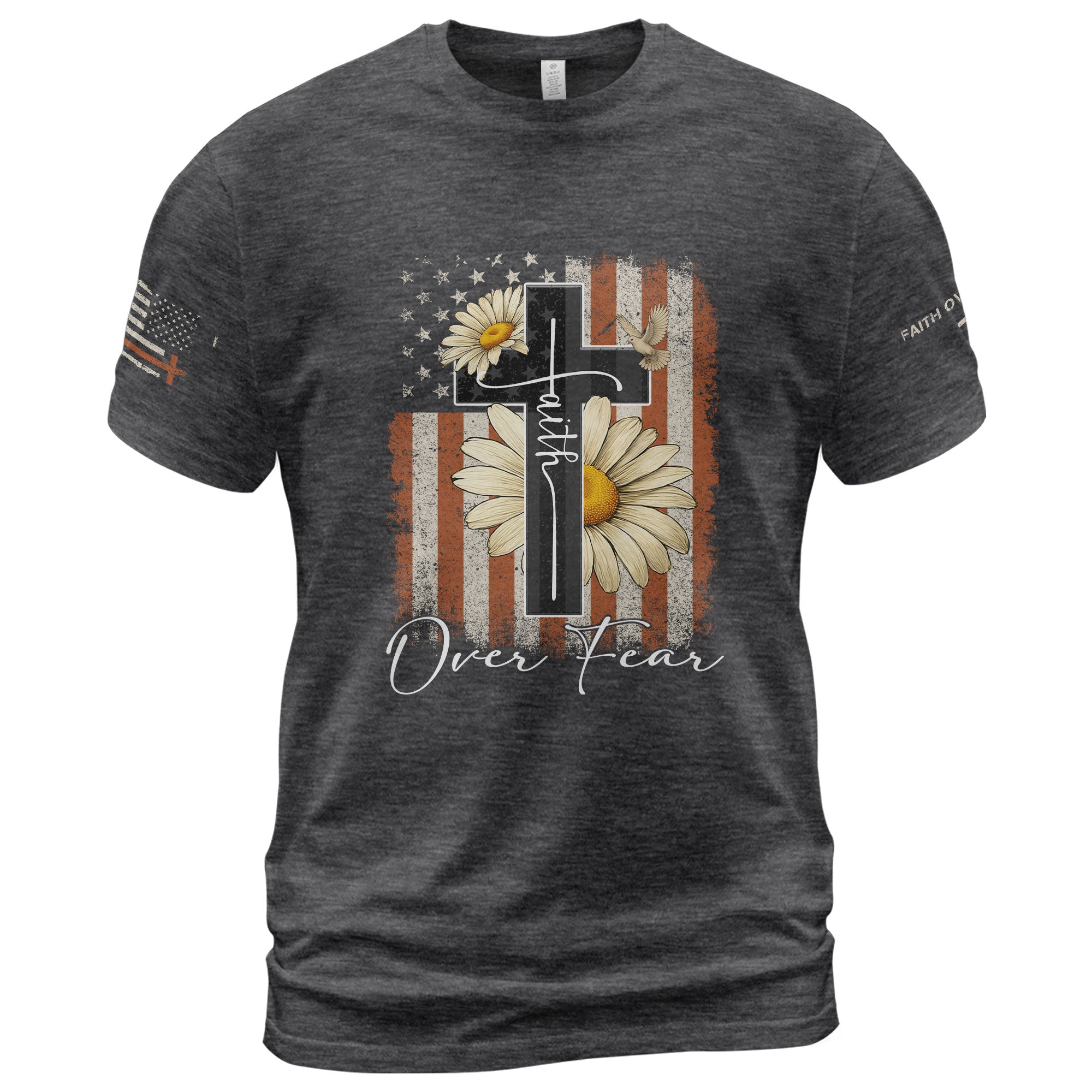 Faith Over Fear Shirt – Daisy Cross USA Flag Christian Tee
