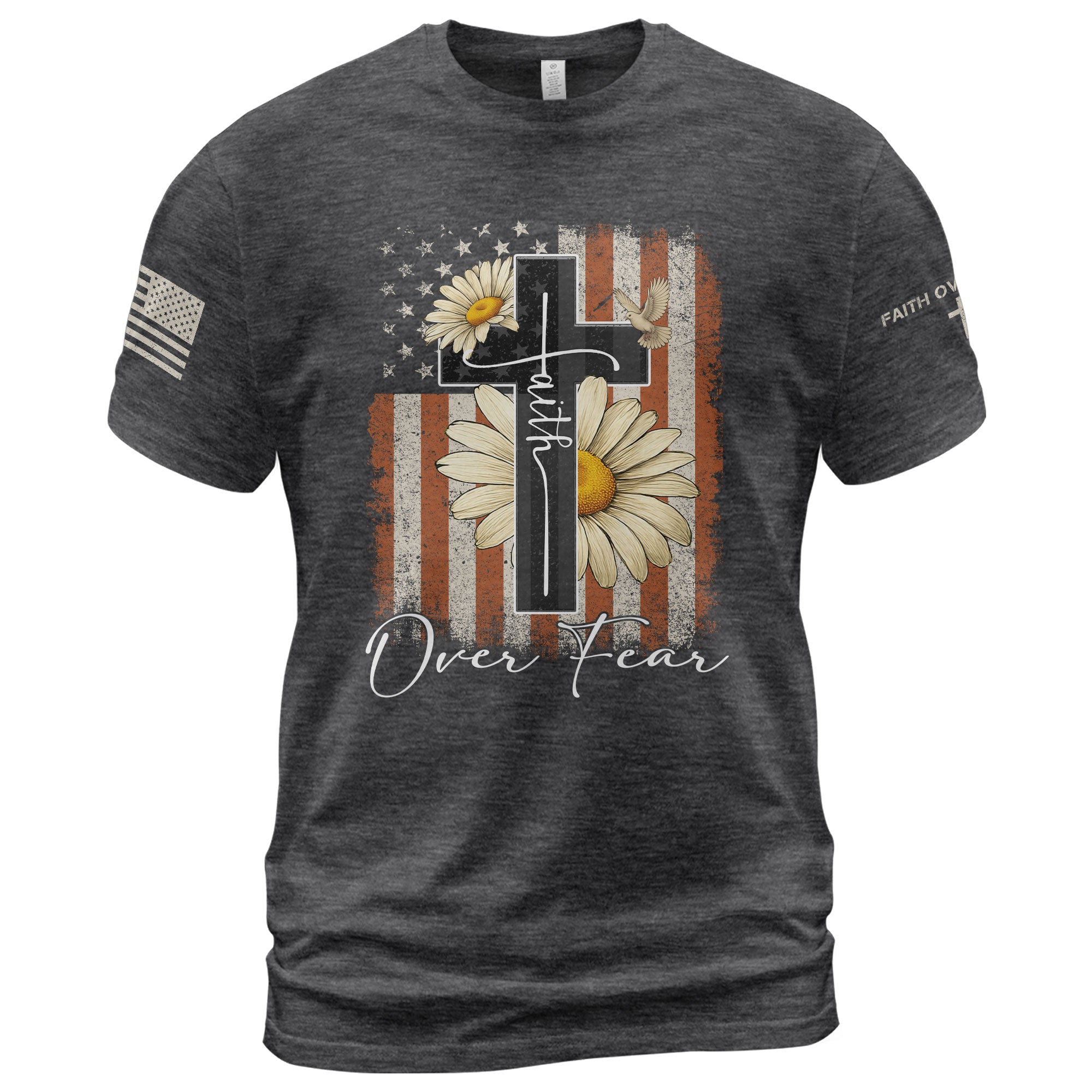 Faith Over Fear Shirt – Daisy Cross USA Flag Christian Tee