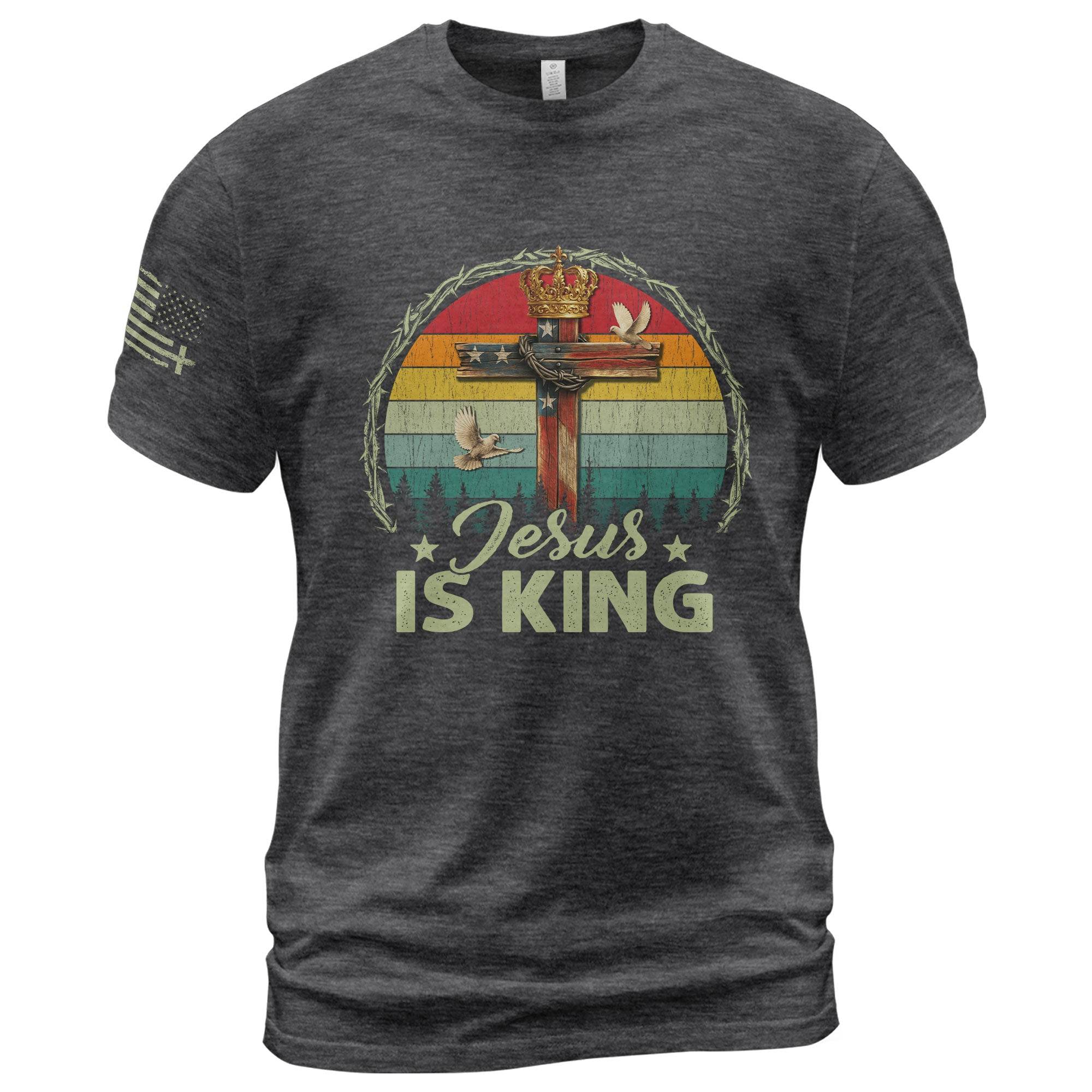 Jesus Is King Crown Cross Christian T-Shirt - Rust Field Wear