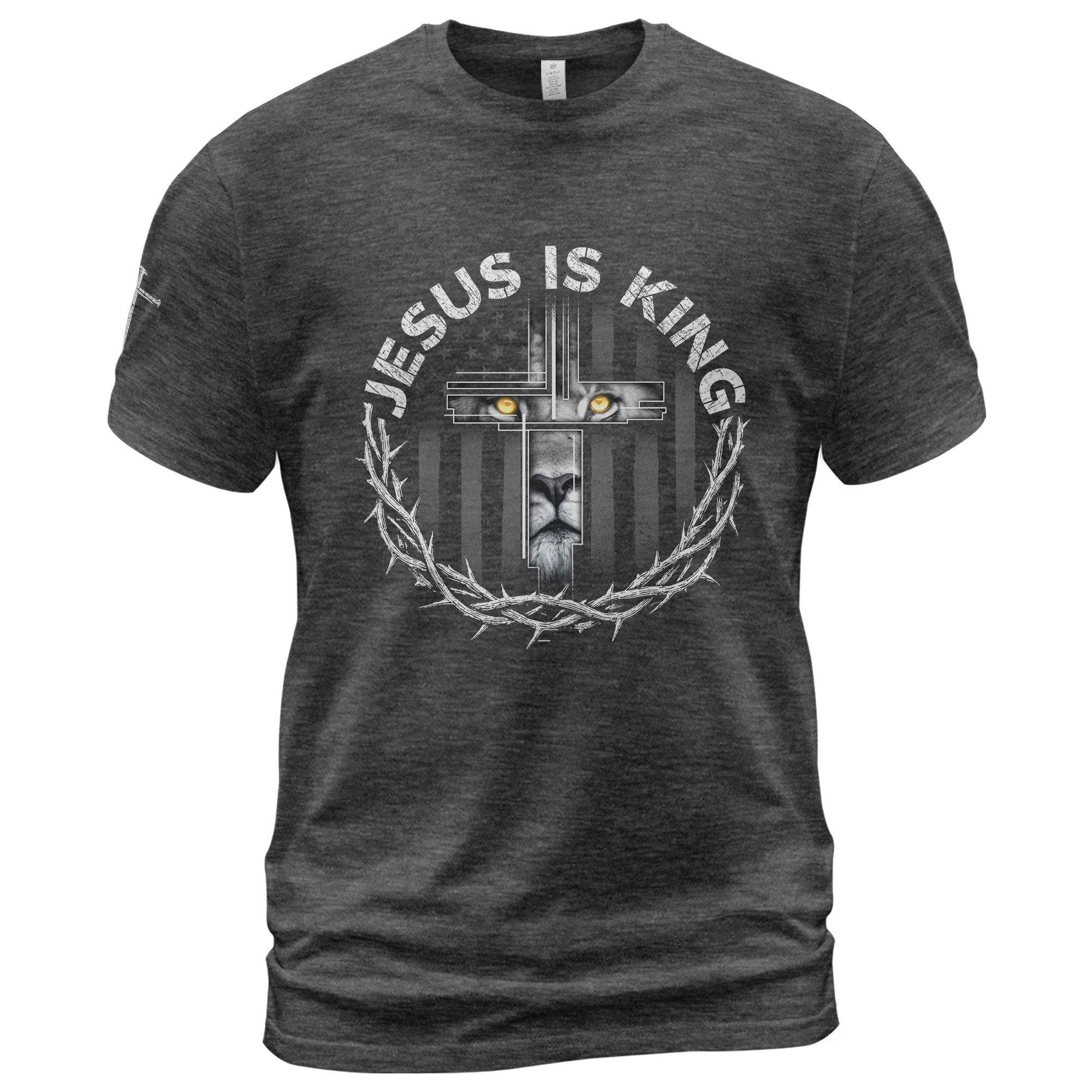 Jesus Is King Lion Cross Christian T-Shirt - Rust Field Wear