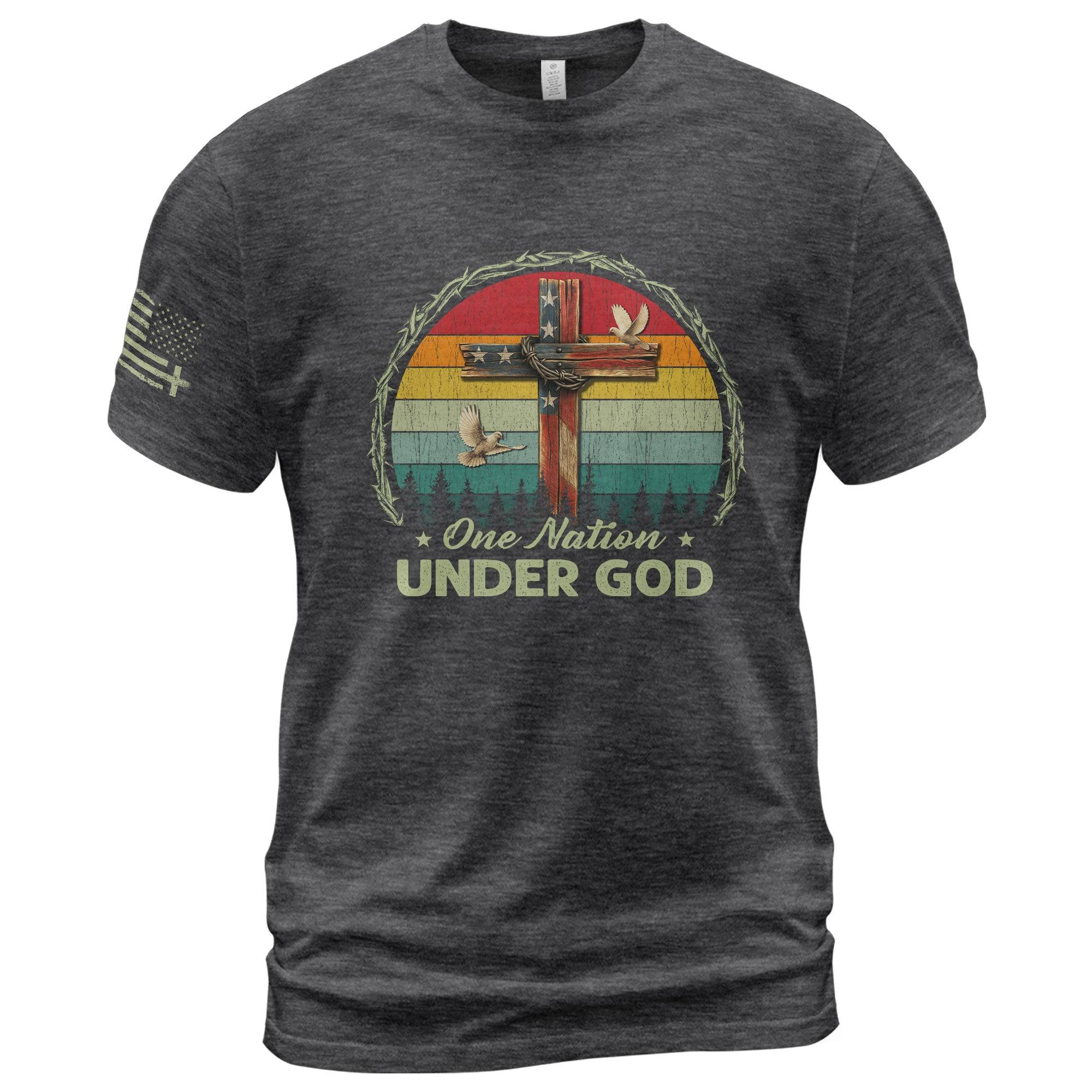 One Nation Under God Retro Sunset Cross T-Shirt - Rust Field Wear