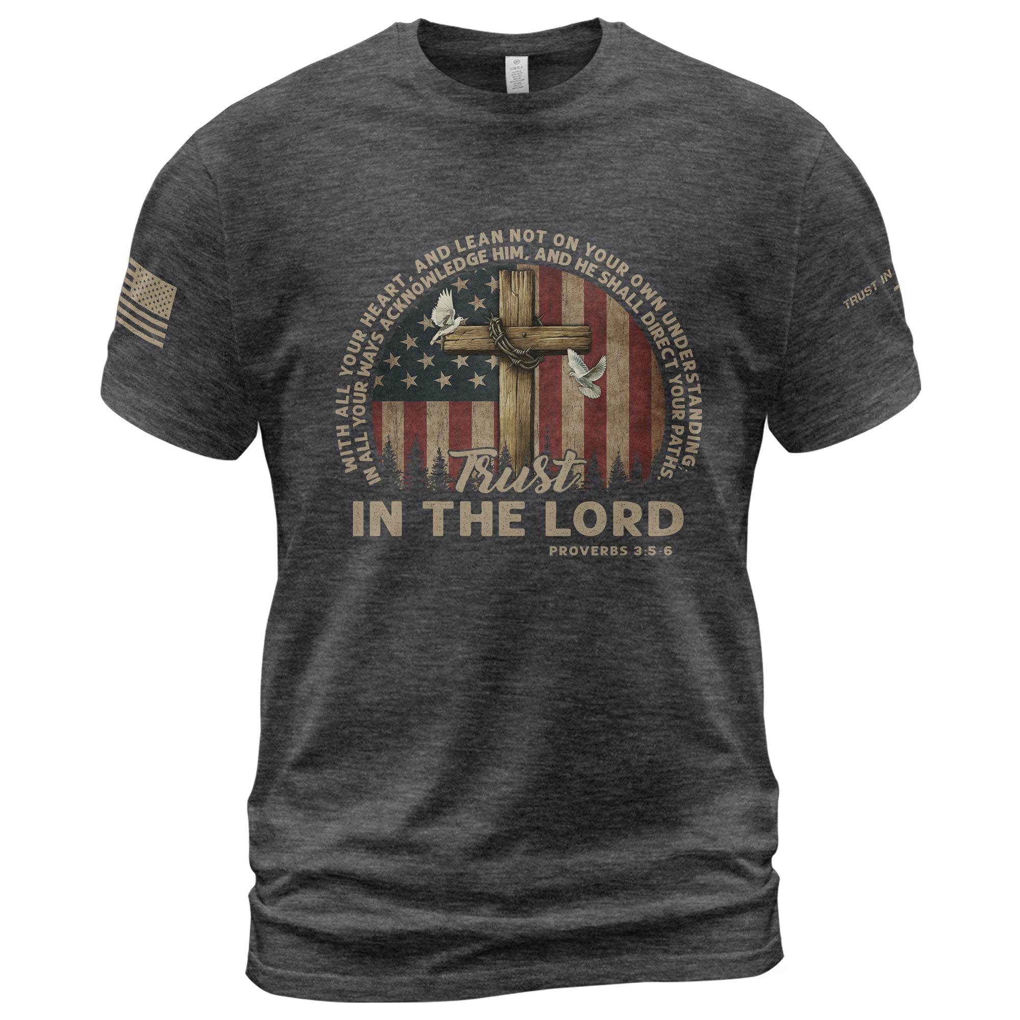 Trust in the Lord T-Shirt – Proverbs 3:5-6 American Faith Tee - Rust Field Wear