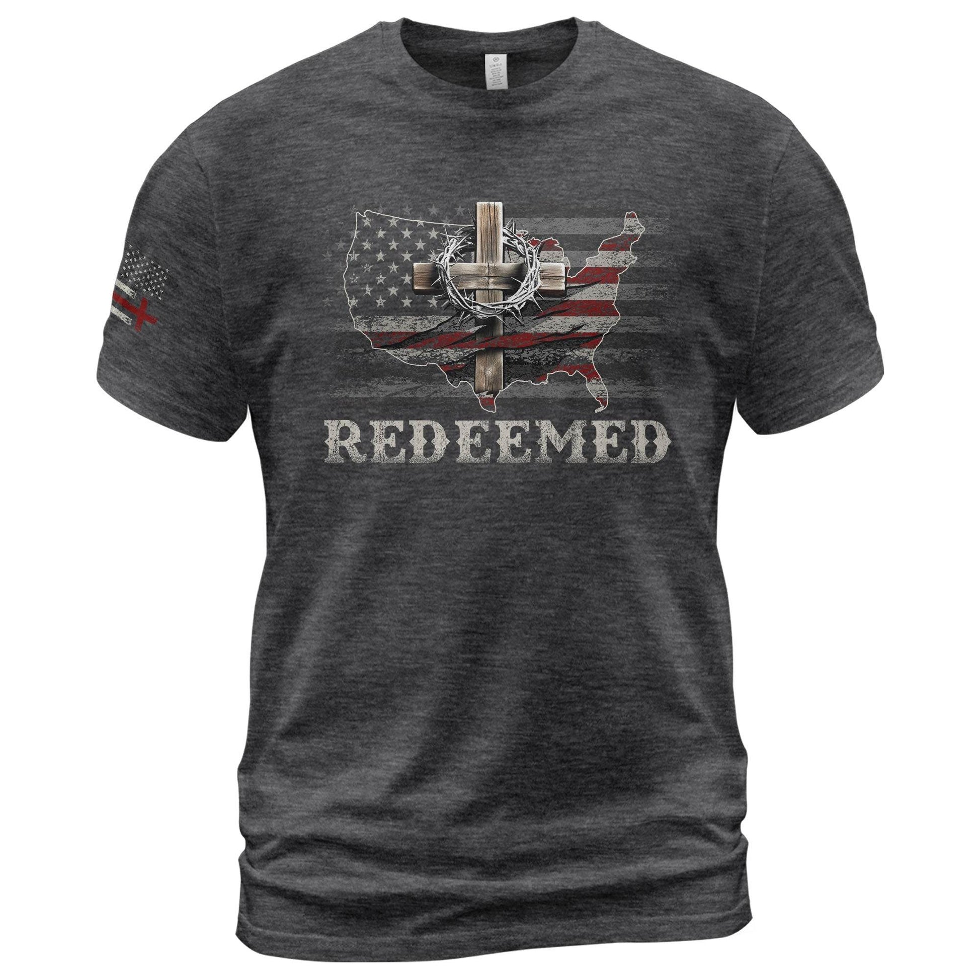 Redeemed USA Flag Cross Christian T-Shirt - Rust Field Wear