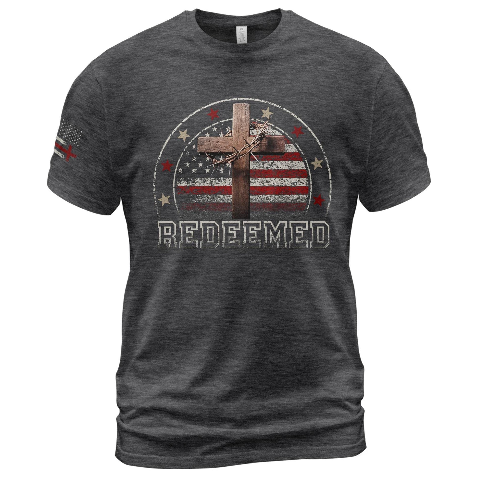 Redeemed Christian T-Shirt – Cross & American Flag Design - Rust Field Wear
