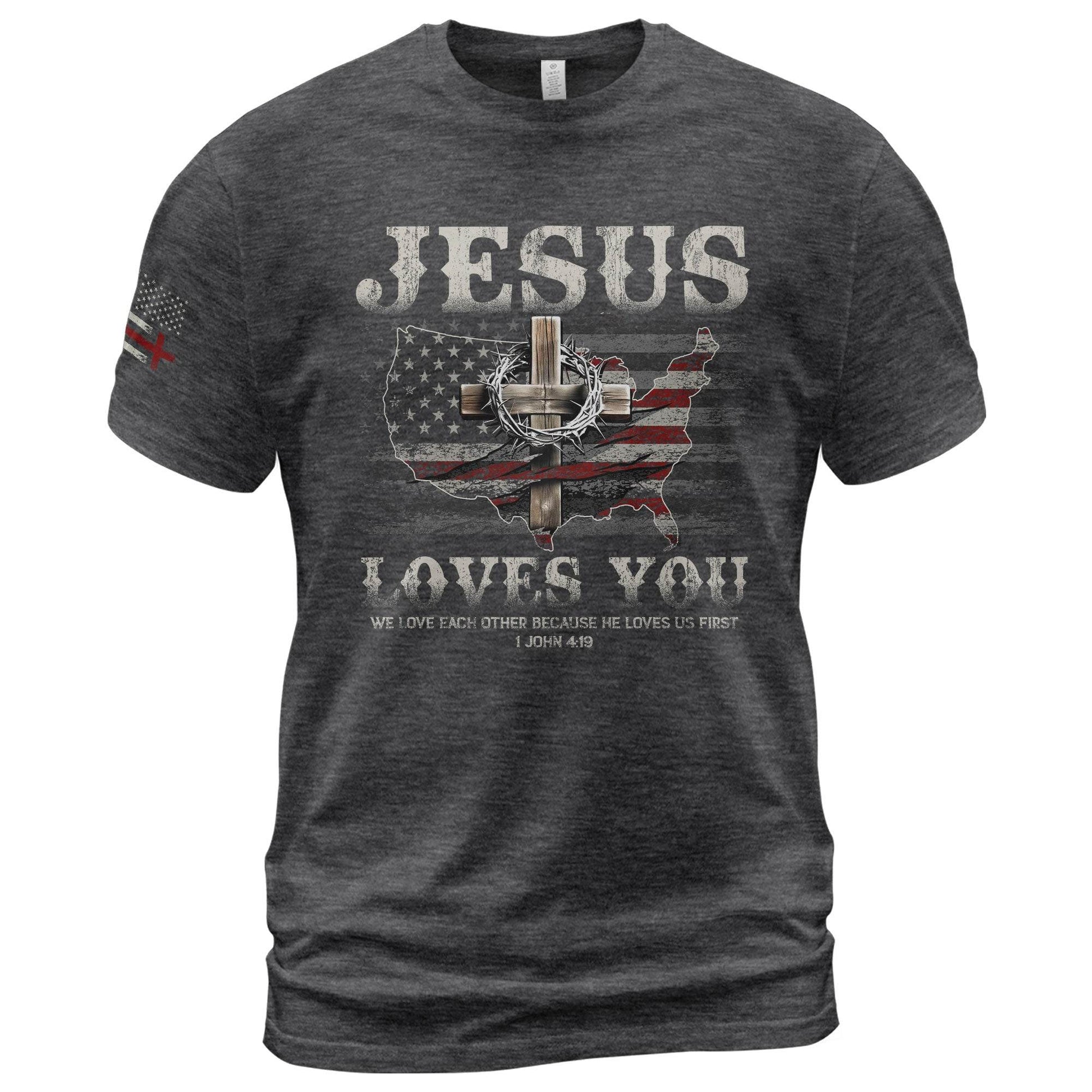 Jesus Loves You - American Flag Cross T-Shirt - Rust Field Wear