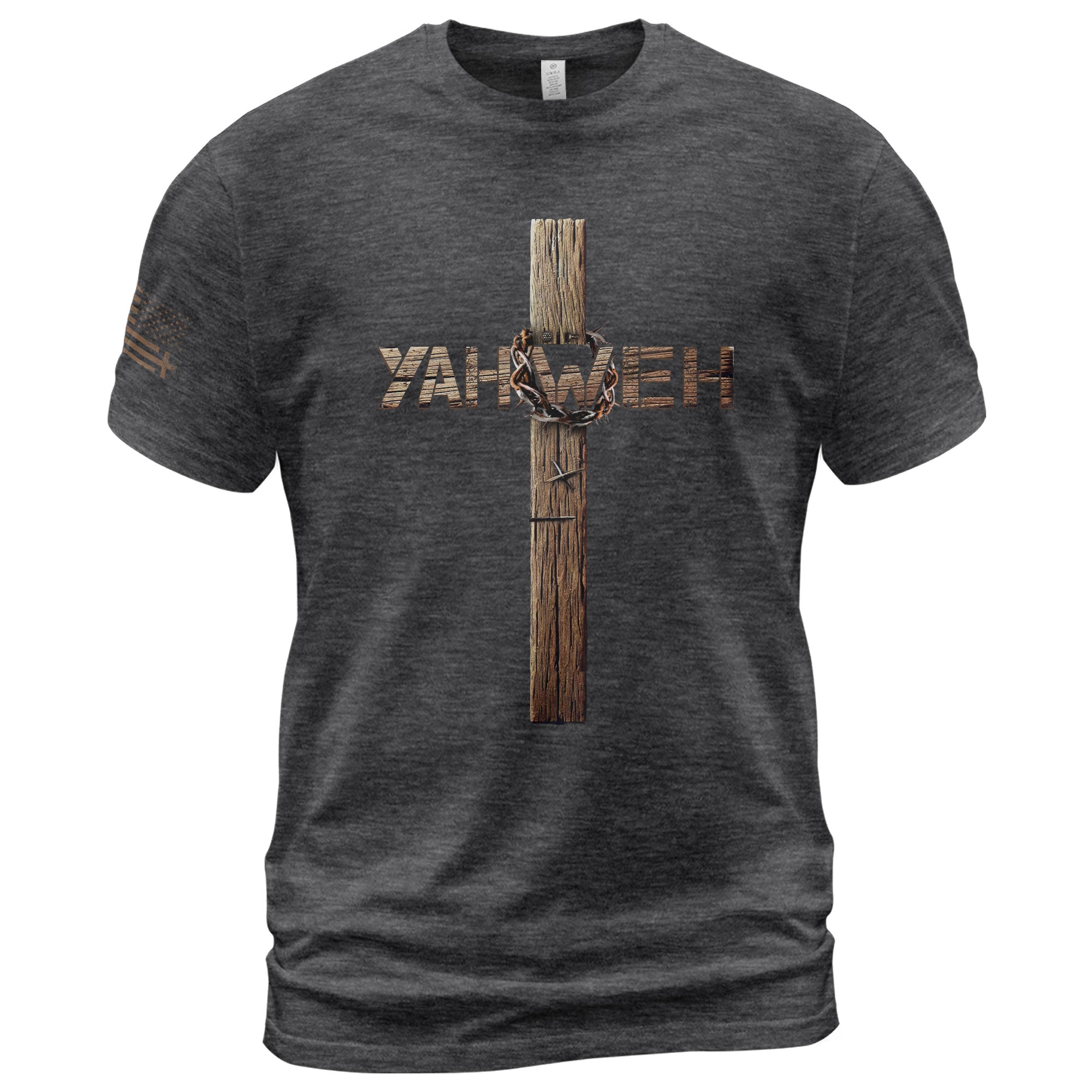 Yahweh Crown of Thorns Wooden Cross Christian T-Shirt