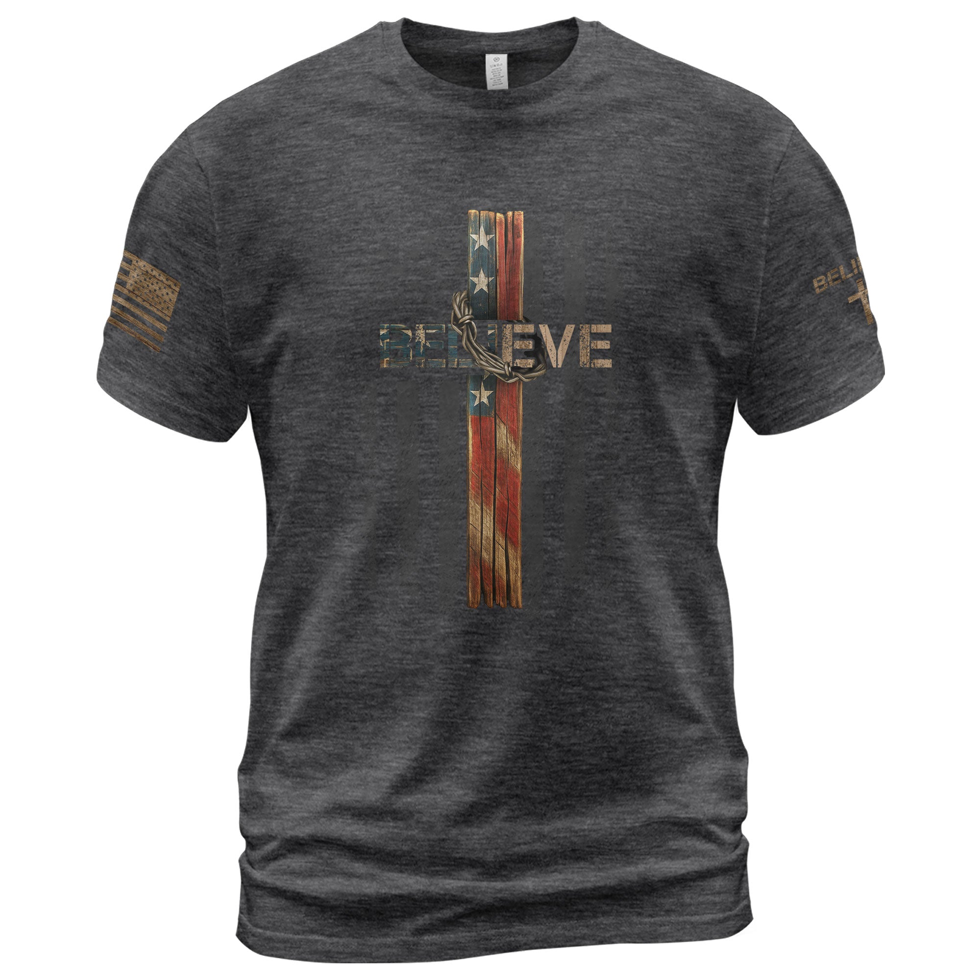 Believe American Flag Cross Christian T-Shirt