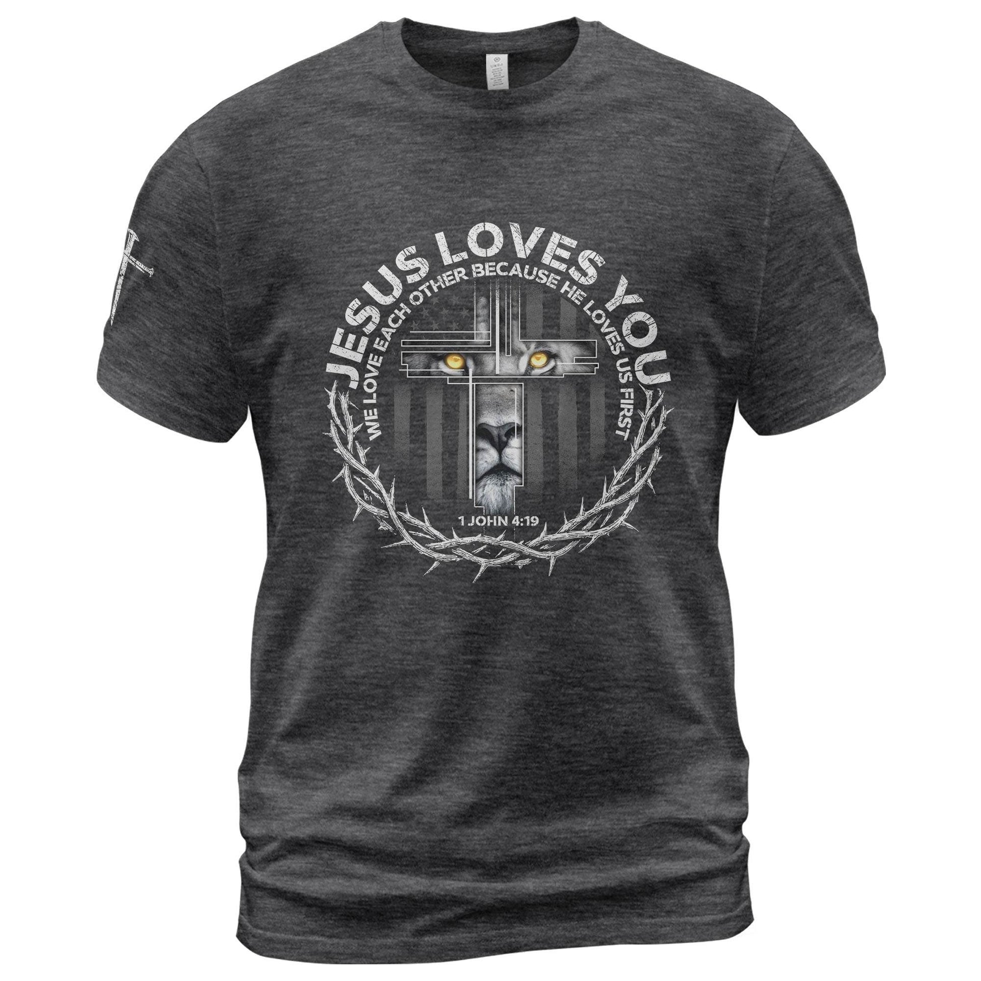 Jesus Loves You Lion Cross Crown of Thorns T-Shirt - Rust Field Wear