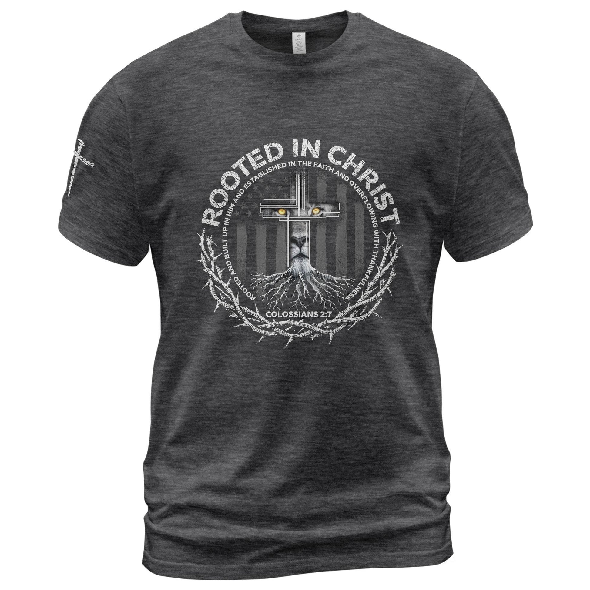 Rooted In Christ Colossians 2:7 Lion Cross T-Shirt - Rust Field Wear