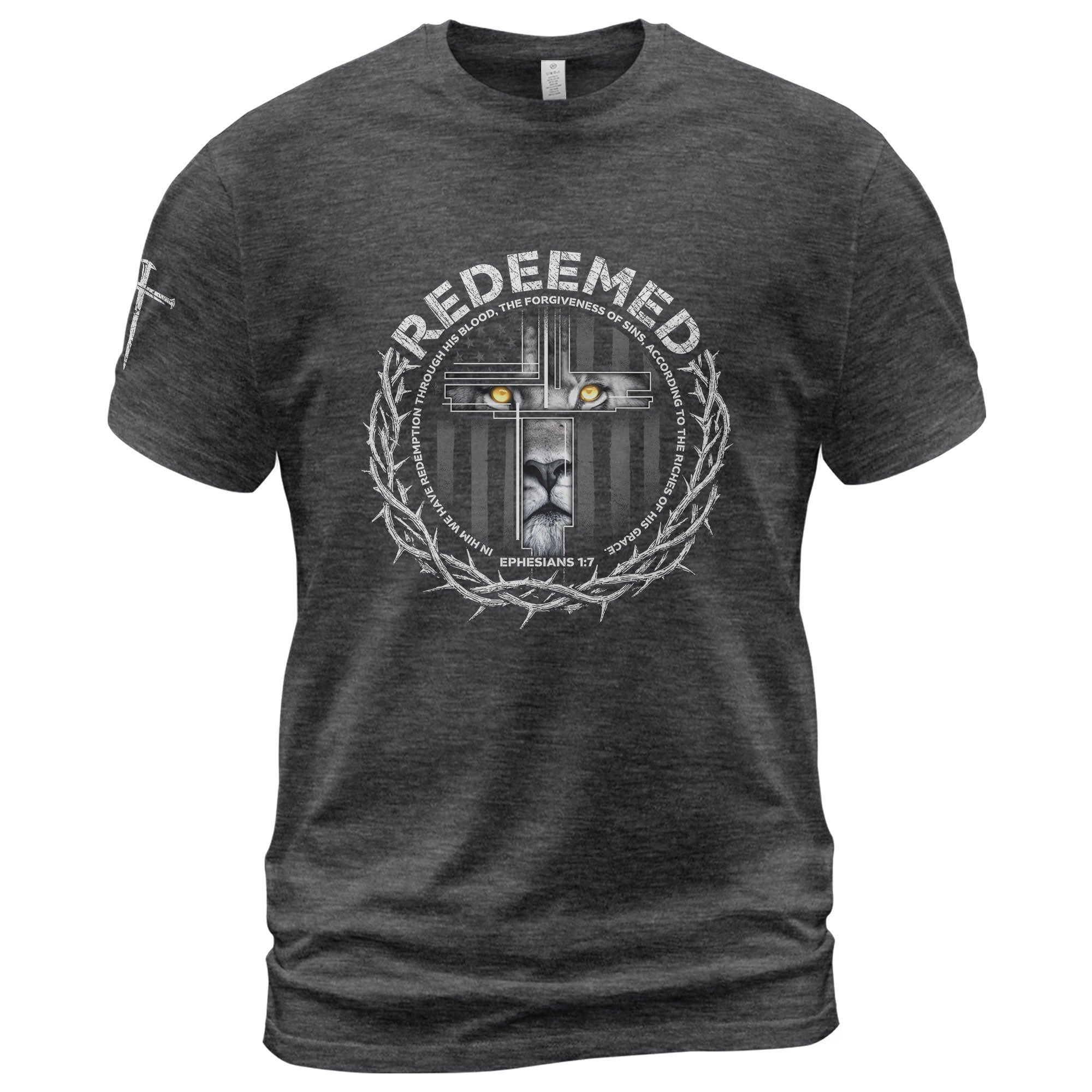 Redeemed Ephesians 1:7 Lion Cross Christian T-Shirt