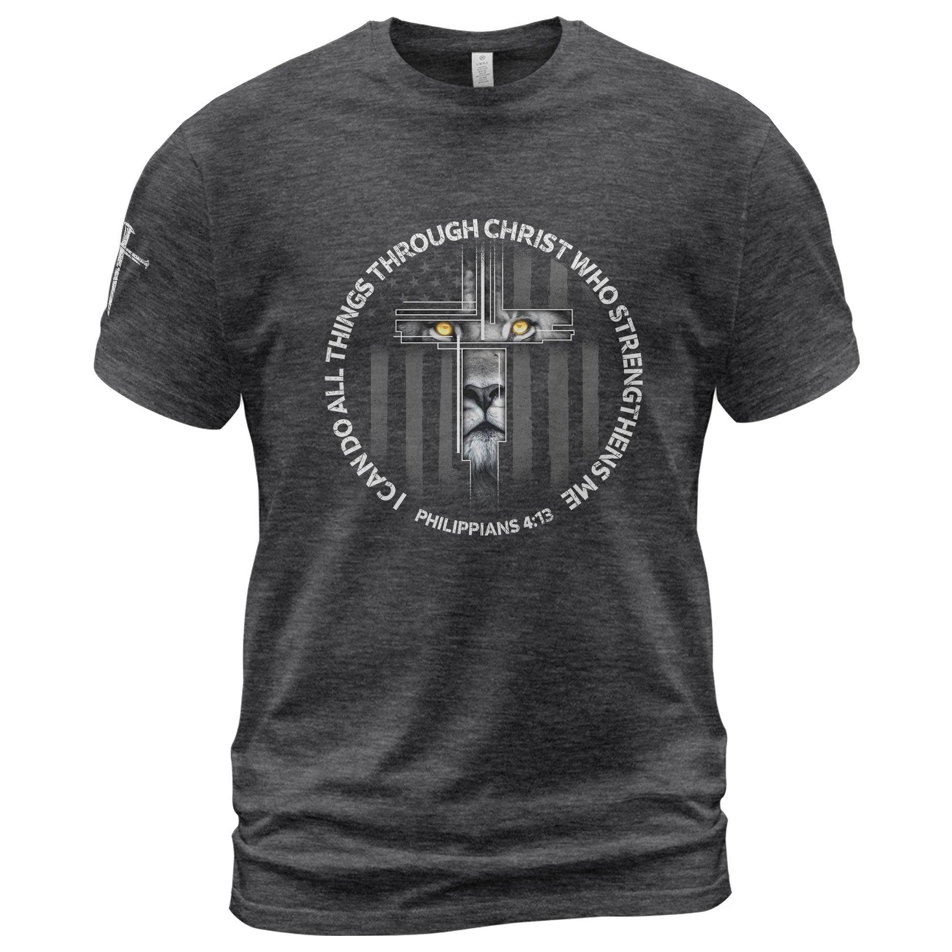 I Can Do All Things Through Christ Lion Cross T-Shirt - Rust Field Wear
