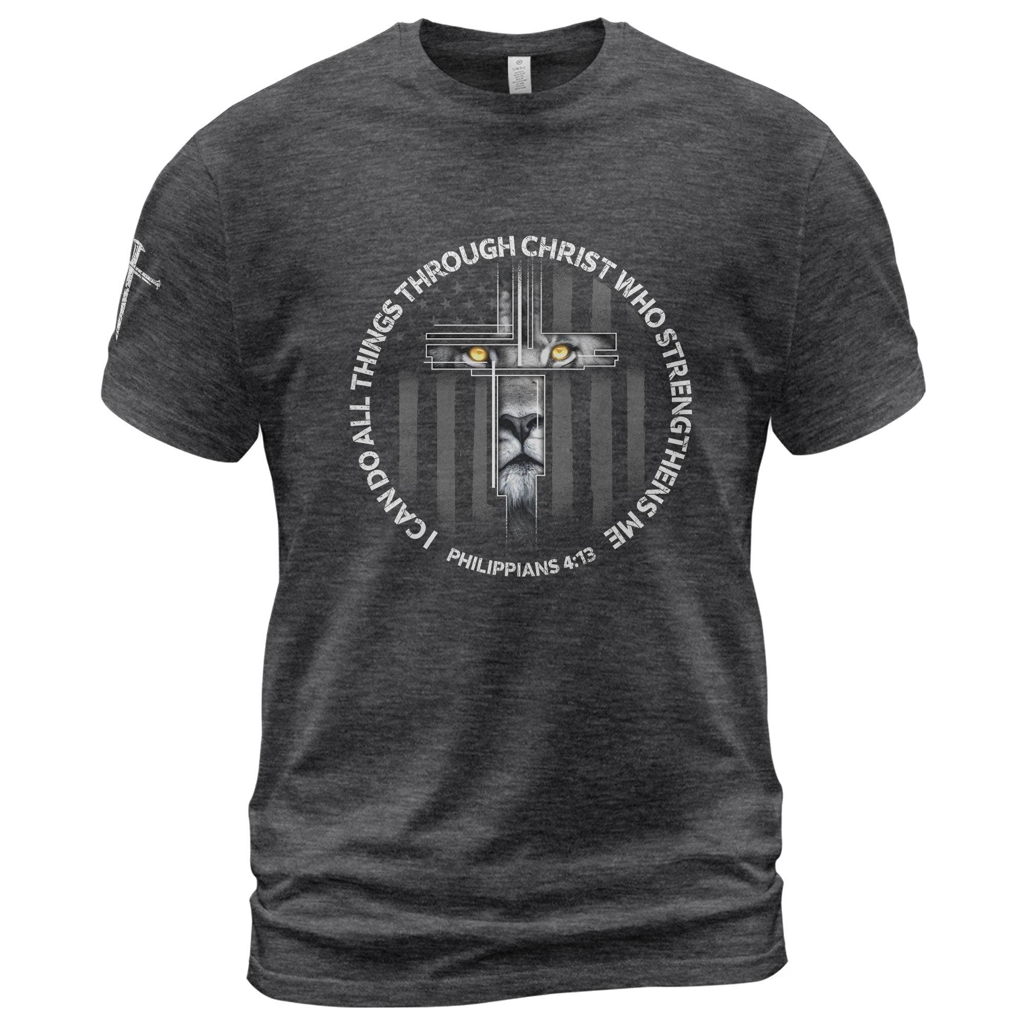 I Can Do All Things Through Christ Lion Cross T-Shirt - Rust Field Wear