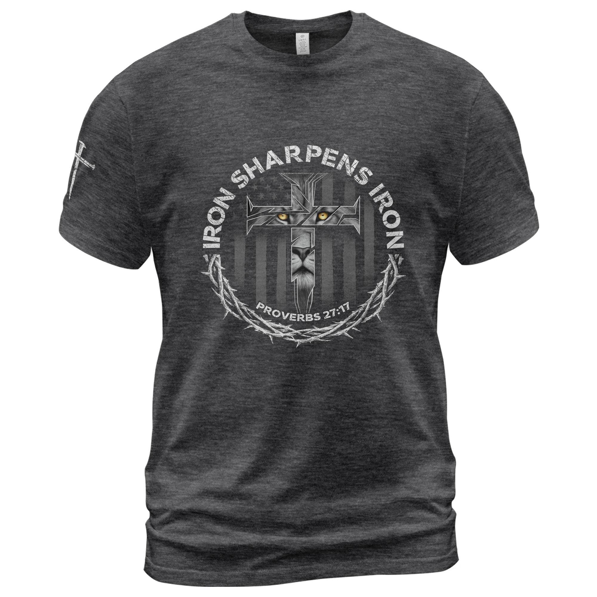 Iron Sharpens Iron Proverbs 27:17 Lion Cross T-Shirt - Rust Field Wear