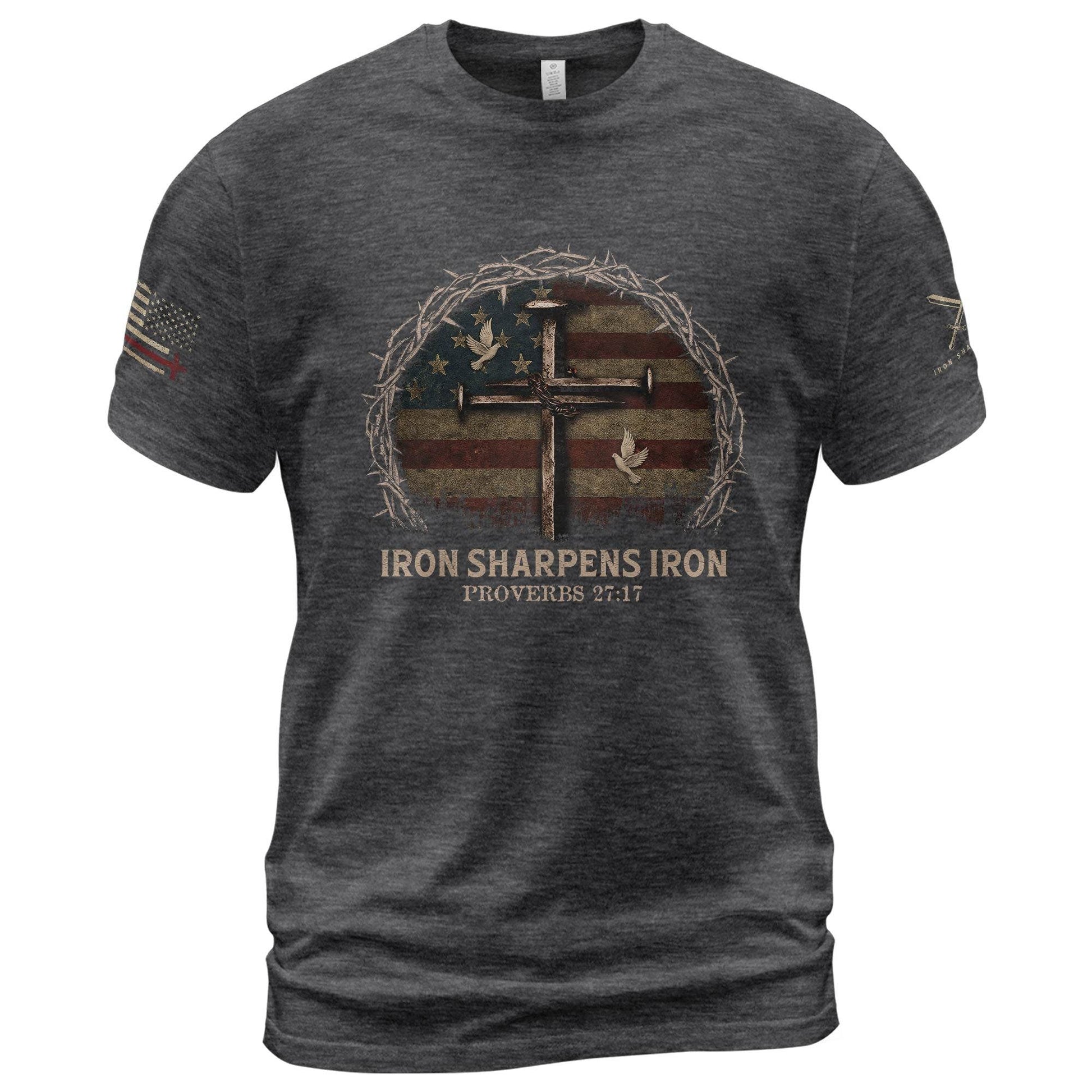 Iron Sharpens Iron Cross American Flag T-Shirt - Rust Field Wear