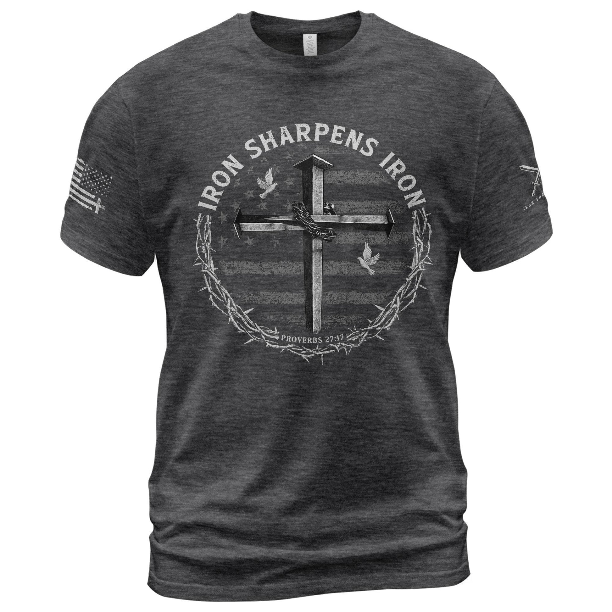 Iron Sharpens Iron Cross Proverbs 27:17 Christian T-Shirt - Rust Field Wear