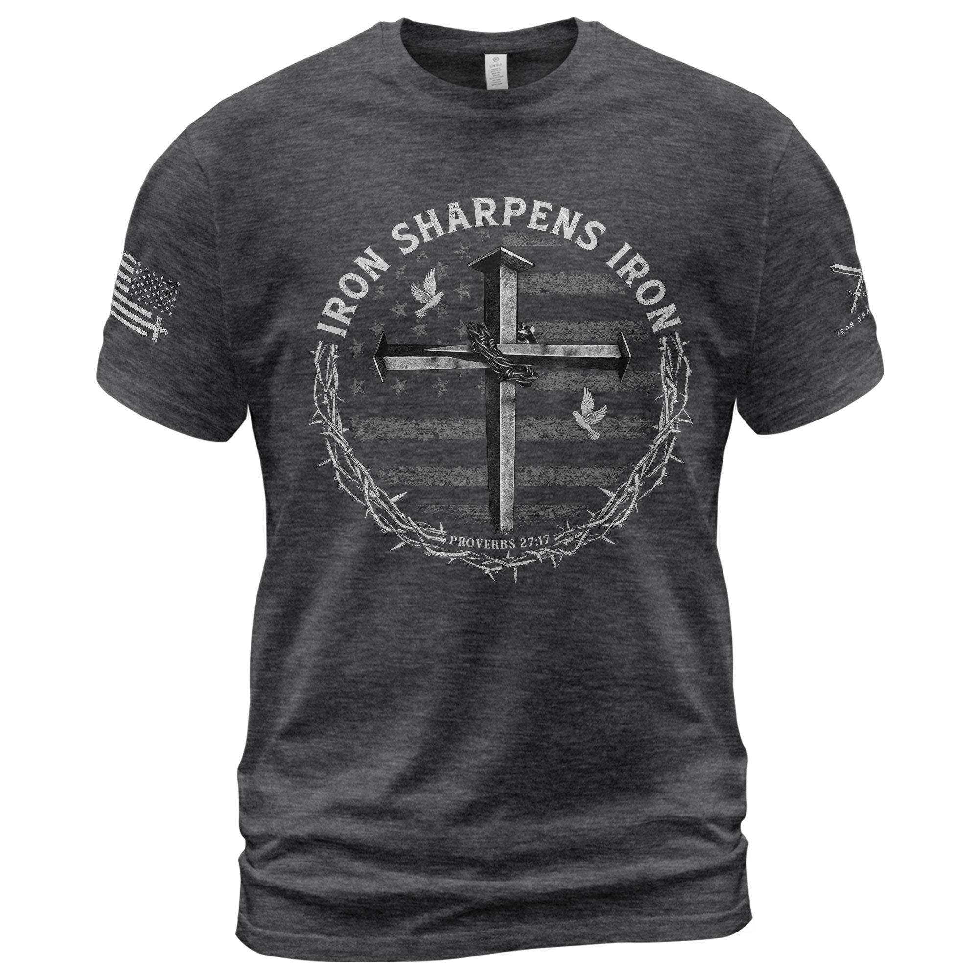 Iron Sharpens Iron Cross Proverbs 27:17 Christian T-Shirt - Rust Field Wear
