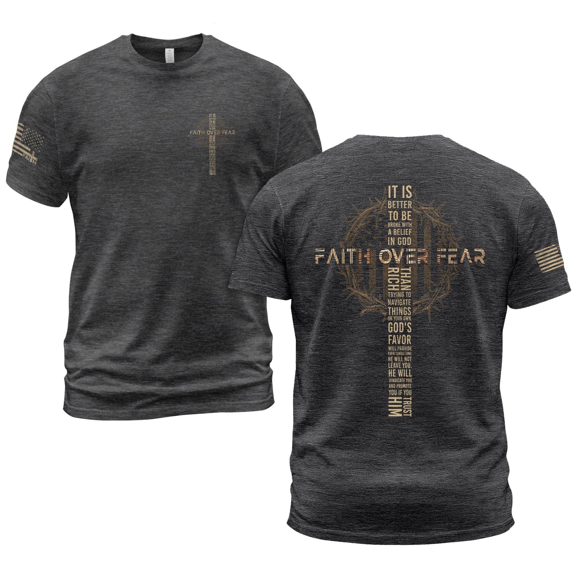 Faith Over Fear Crown of Thorns Cross Scripture T-Shirt - Rust Field Wear