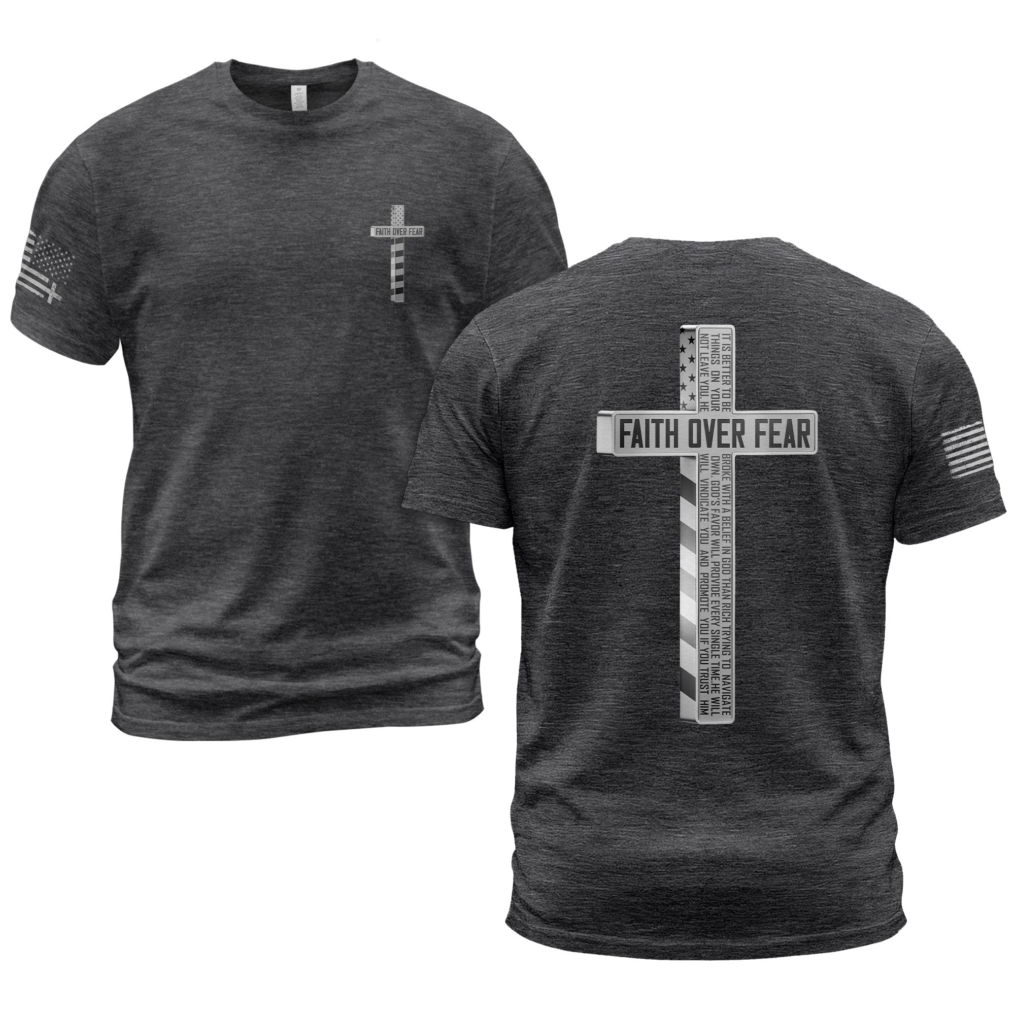 Faith Over Fear American USA Flag Cross Christian T-Shirt