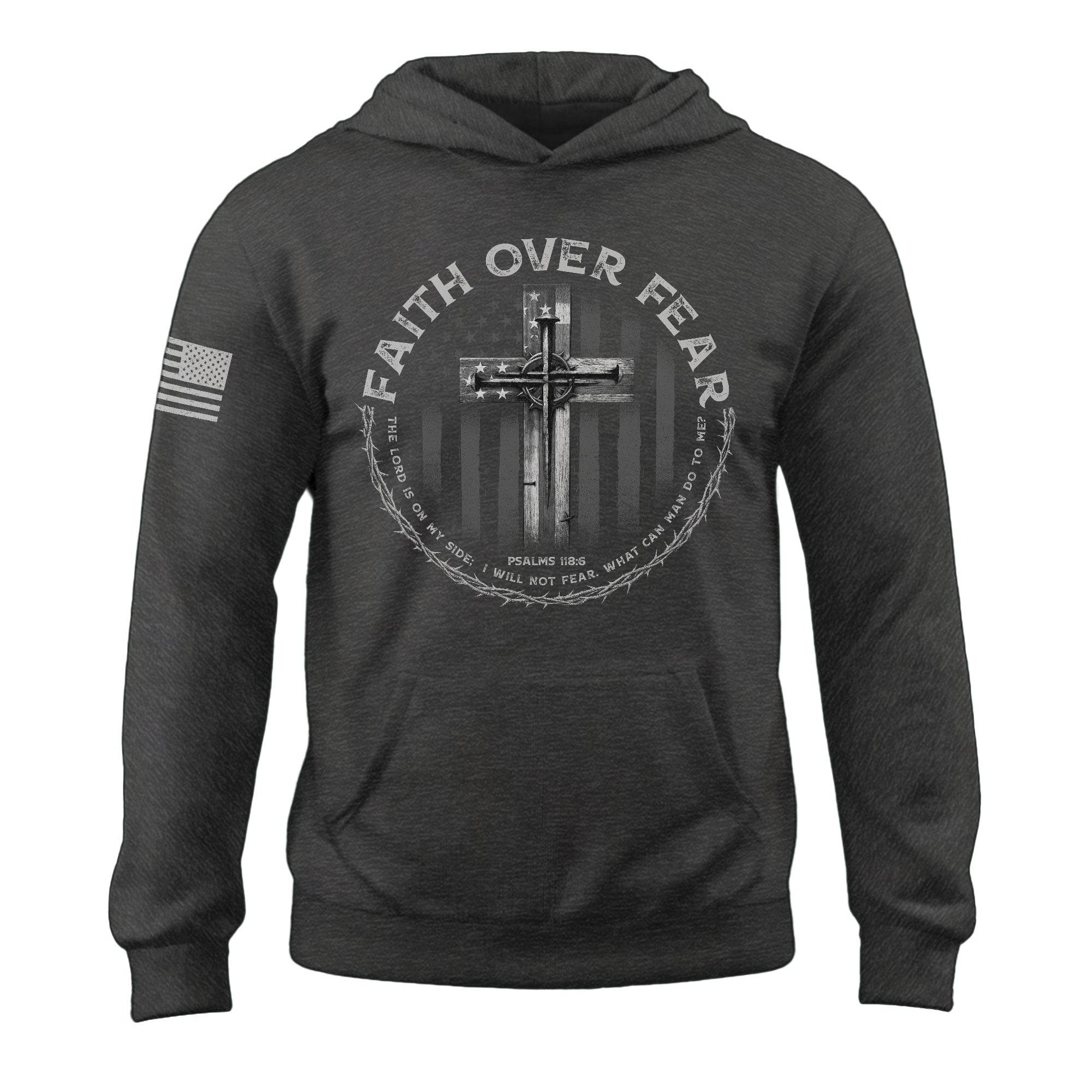Faith Over Fear Cross American Flag Hoodie - Rust Field Wear