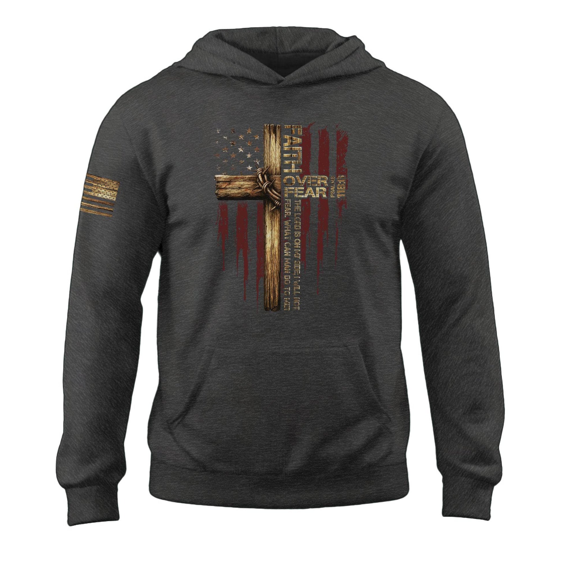 Faith Over Fear American Flag Cross Hoodie - Rust Field Wear