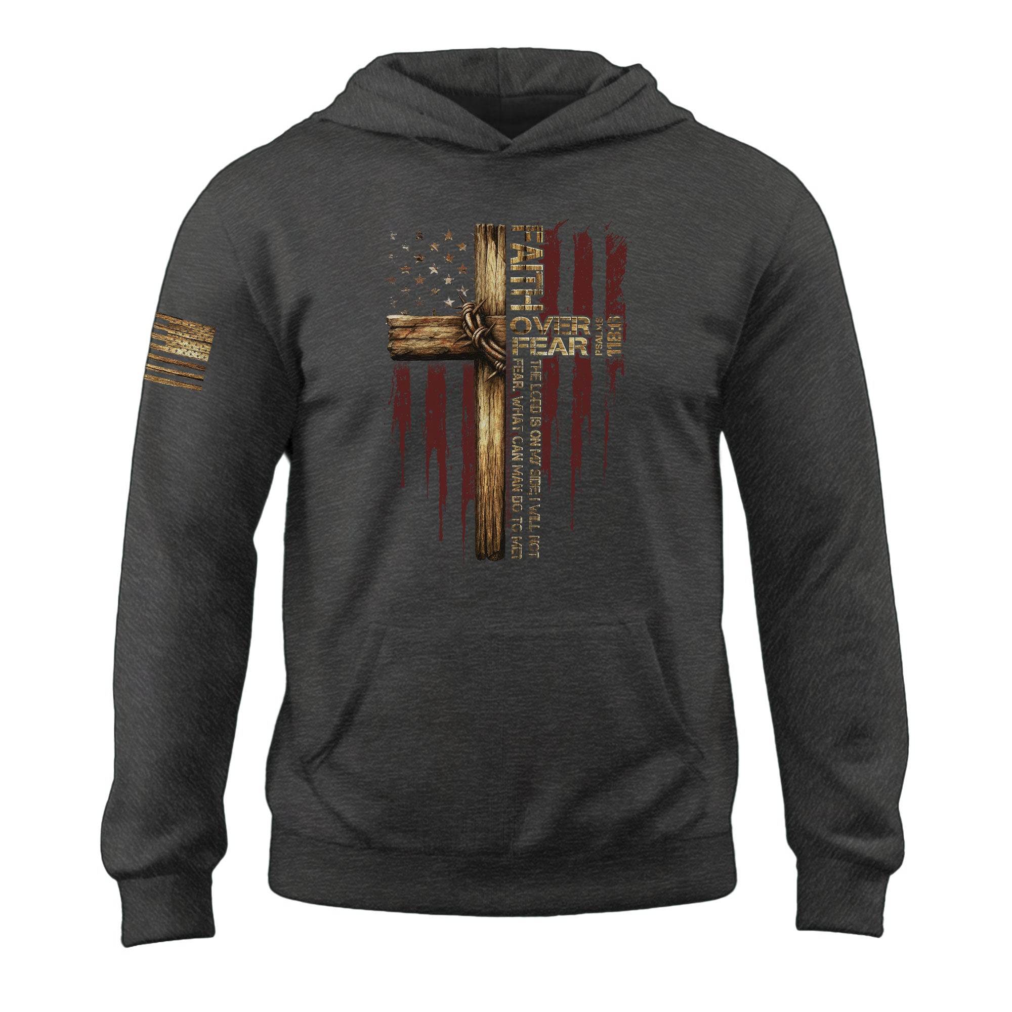 Faith Over Fear American Flag Cross Hoodie - Rust Field Wear